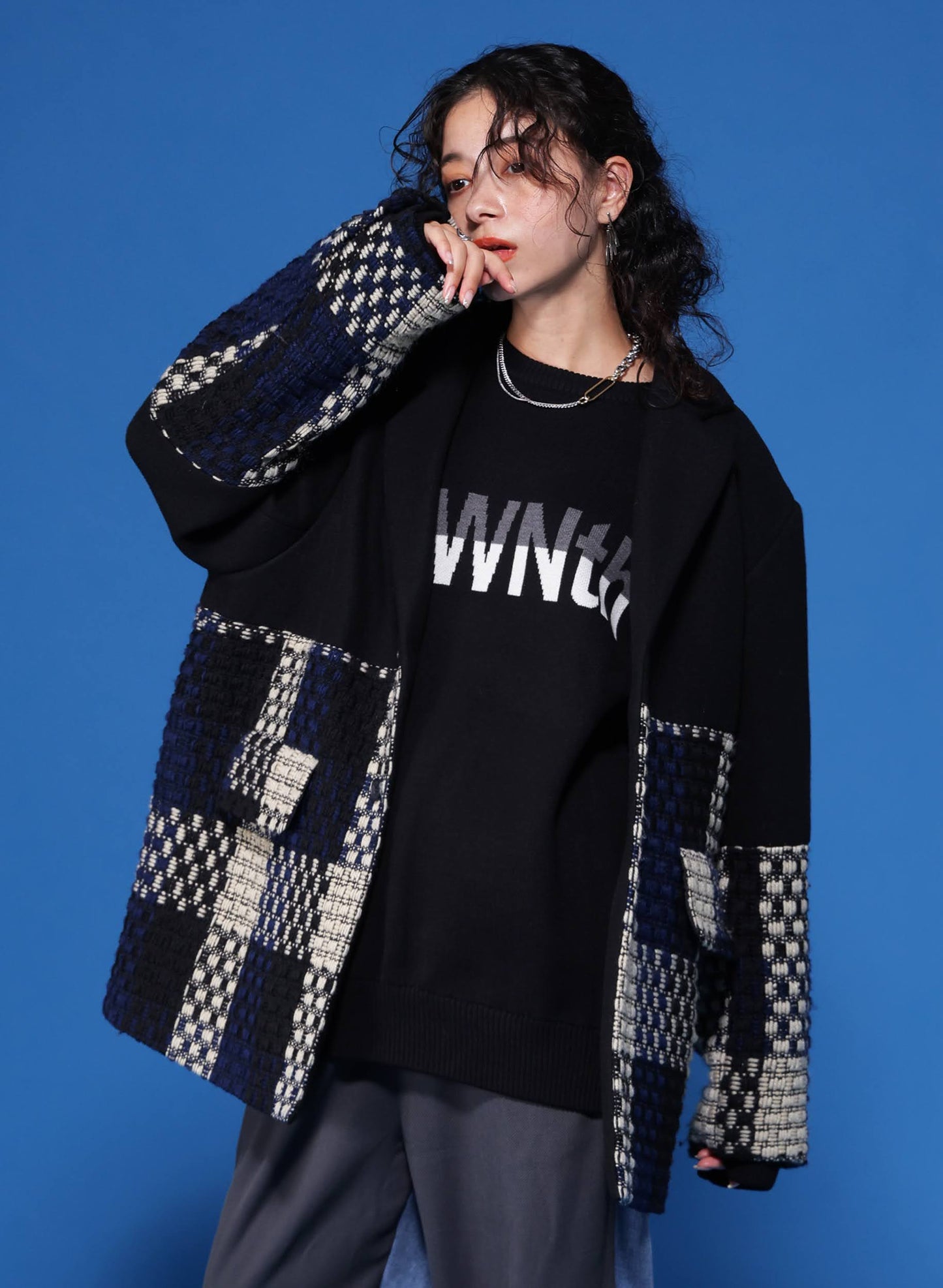 OWNth(オンス) ダブルジャガード”OWNth”ロゴニットプルオーバー きれいめ レディース ブラック 黒