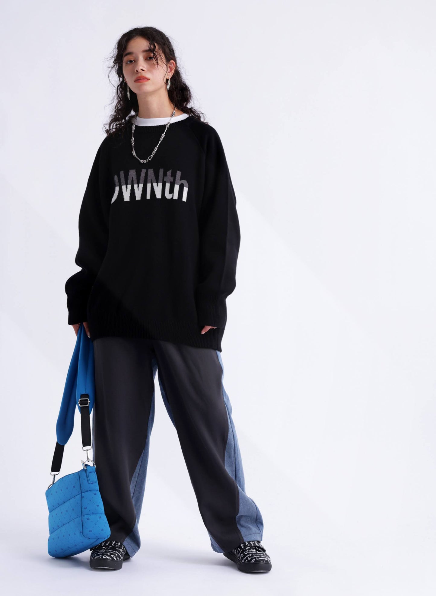 OWNth(オンス) ダブルジャガード”OWNth”ロゴニットプルオーバー きれいめ レディース ブラック 黒