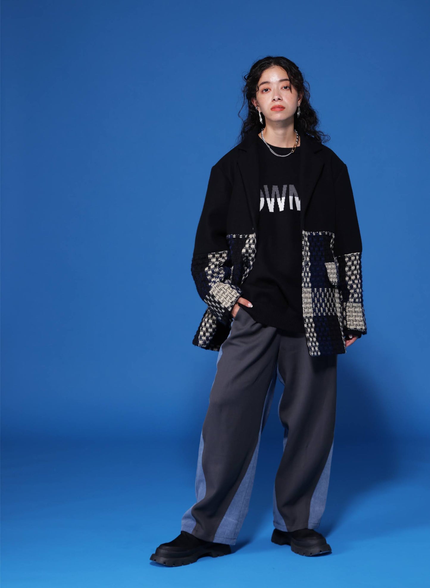 OWNth(オンス) ダブルジャガード”OWNth”ロゴニットプルオーバー きれいめ レディース ブラック 黒
