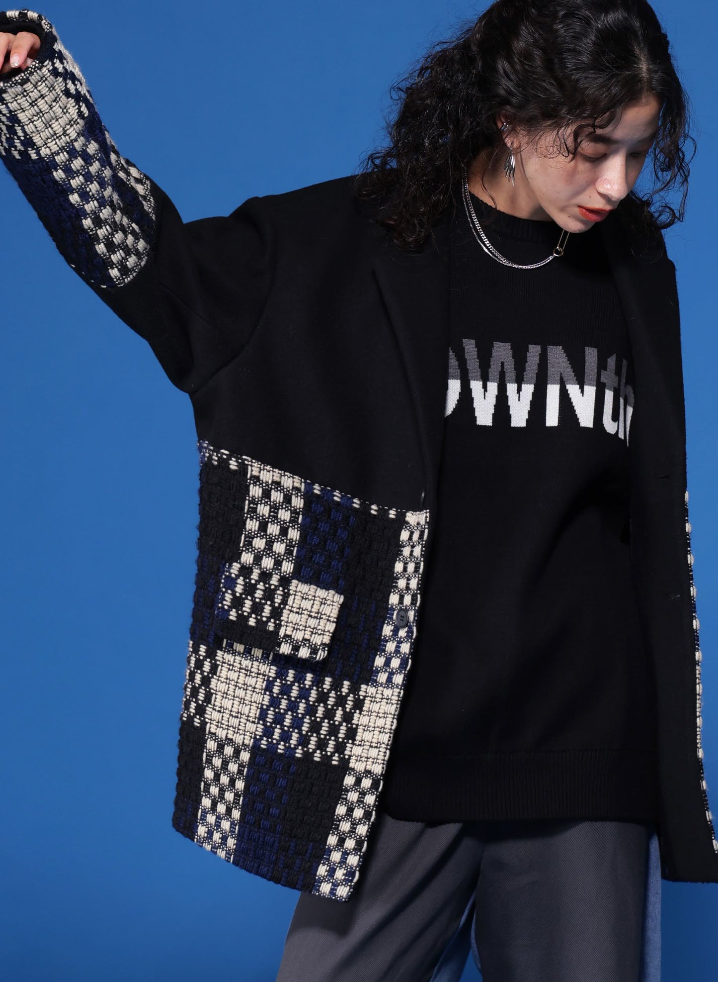 OWNth(オンス) ダブルジャガード”OWNth”ロゴニットプルオーバー きれいめ レディース ブラック 黒