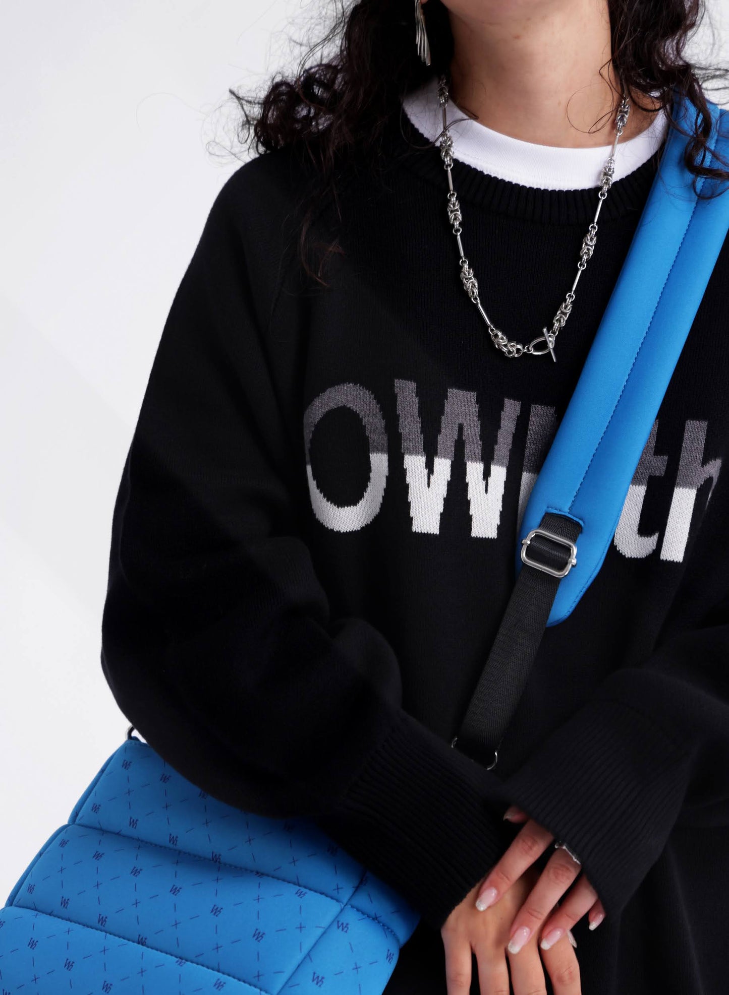OWNth(オンス) ダブルジャガード”OWNth”ロゴニットプルオーバー きれいめ レディース ブラック 黒