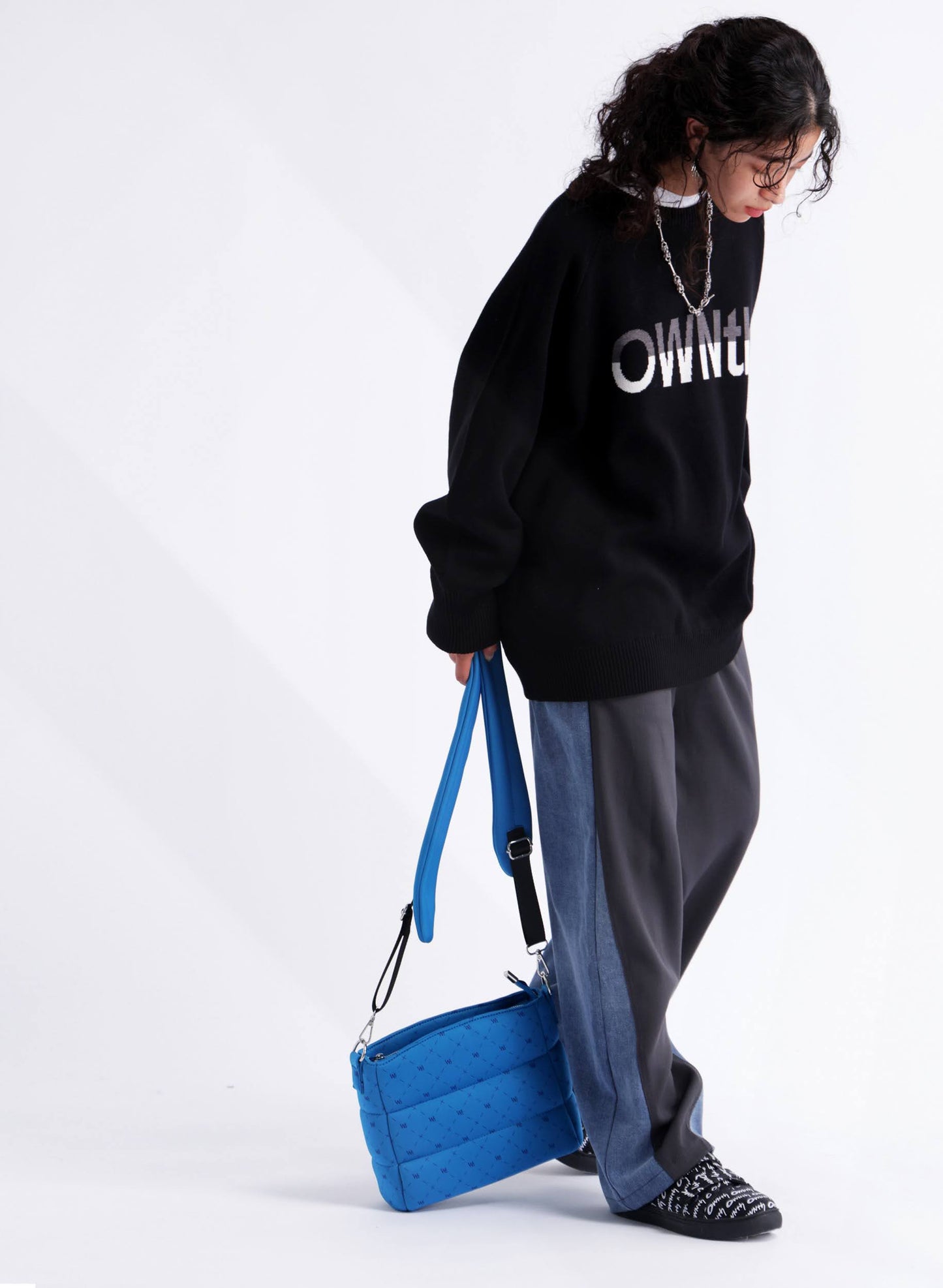 OWNth(オンス) ダブルジャガード”OWNth”ロゴニットプルオーバー きれいめ レディース ブラック 黒