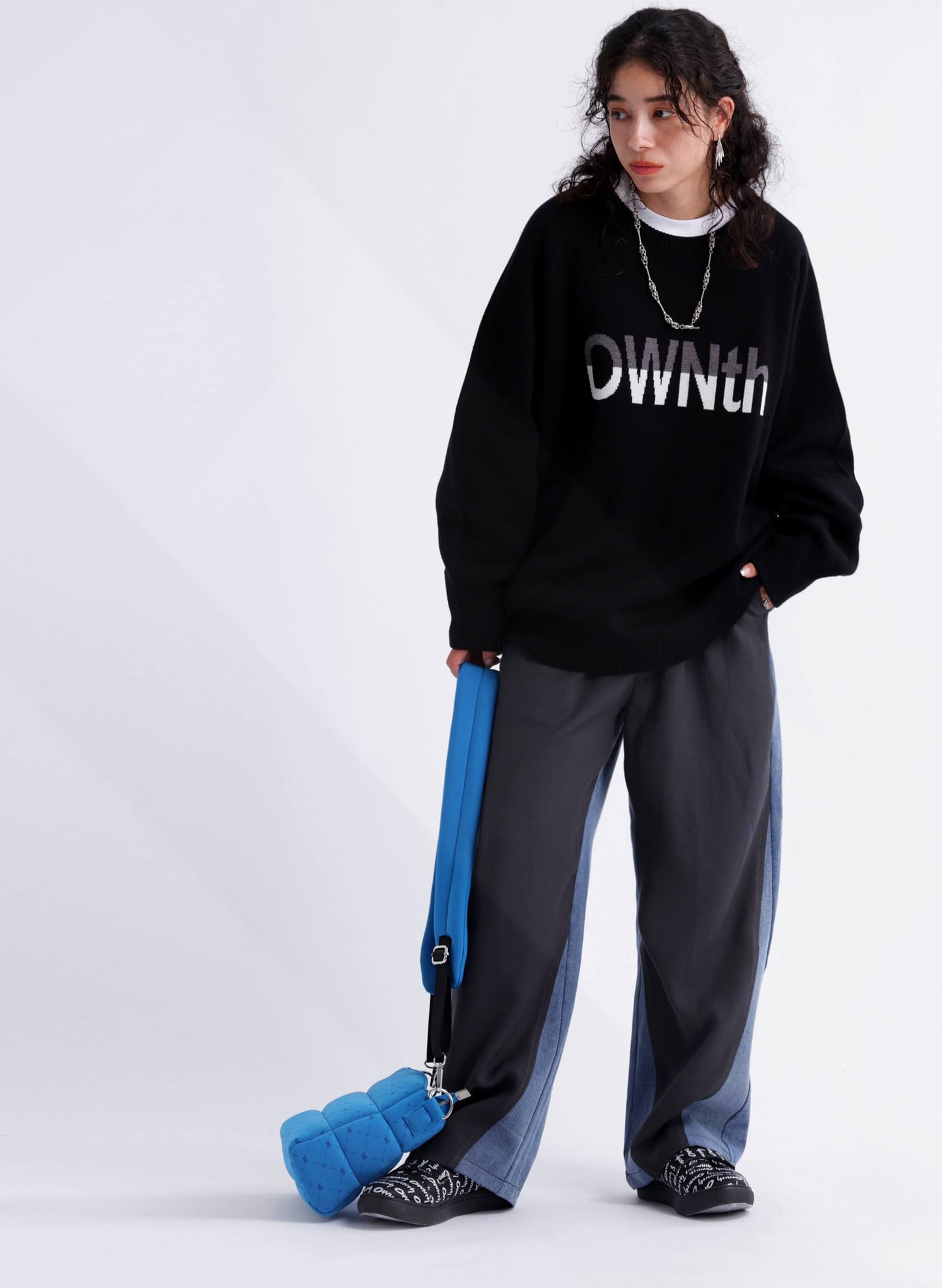 OWNth(オンス) ダブルジャガード”OWNth”ロゴニットプルオーバー きれいめ レディース ブラック 黒