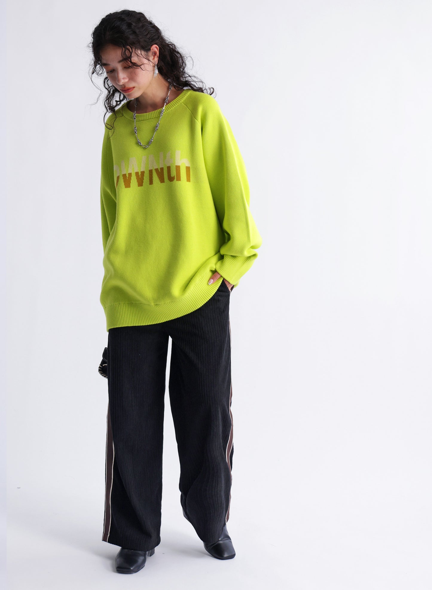 OWNth(オンス) ダブルジャガード”OWNth”ロゴニットプルオーバー きれいめ レディース ライム