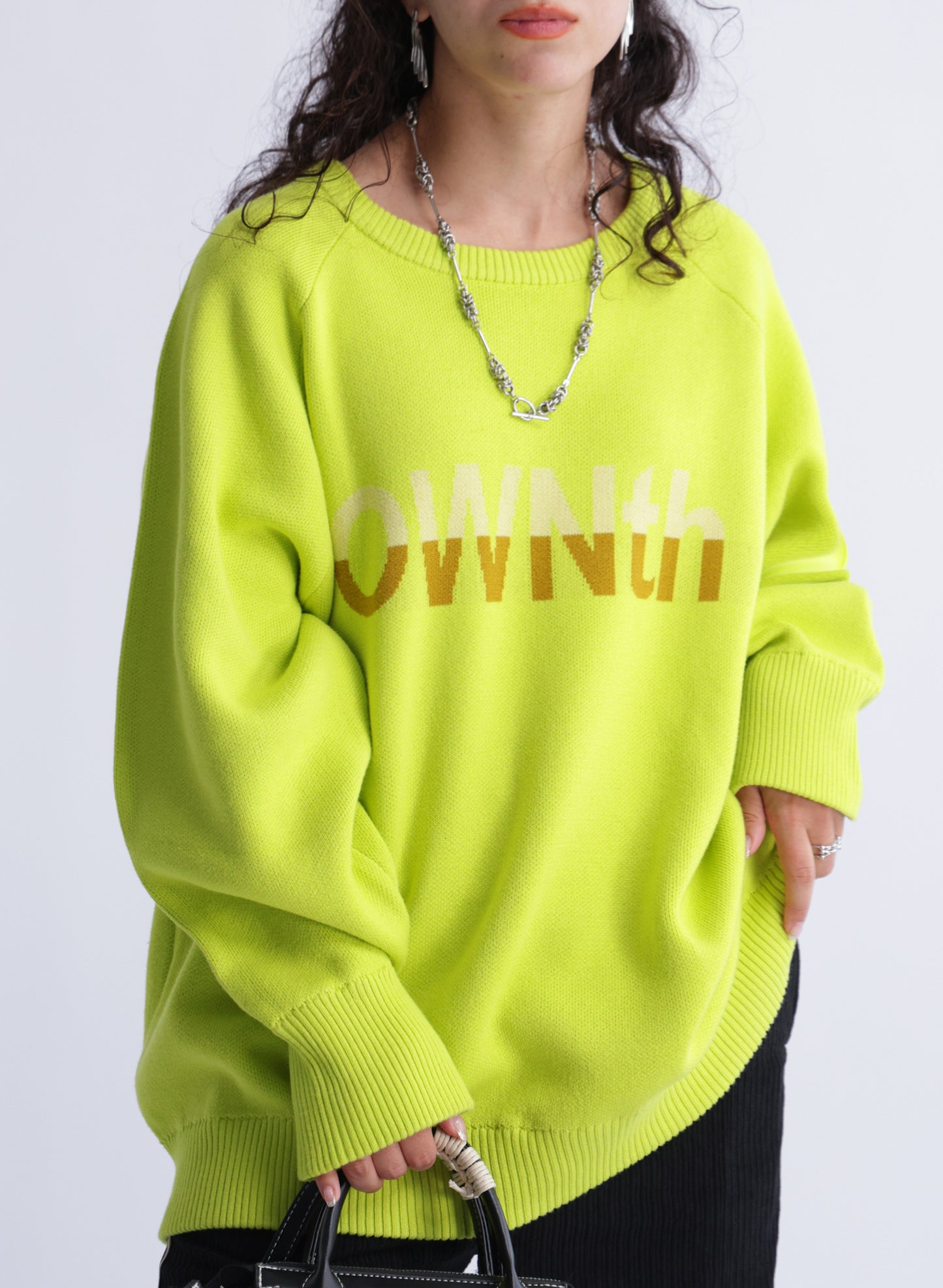 OWNth(オンス) ダブルジャガード”OWNth”ロゴニットプルオーバー きれいめ レディース ライム