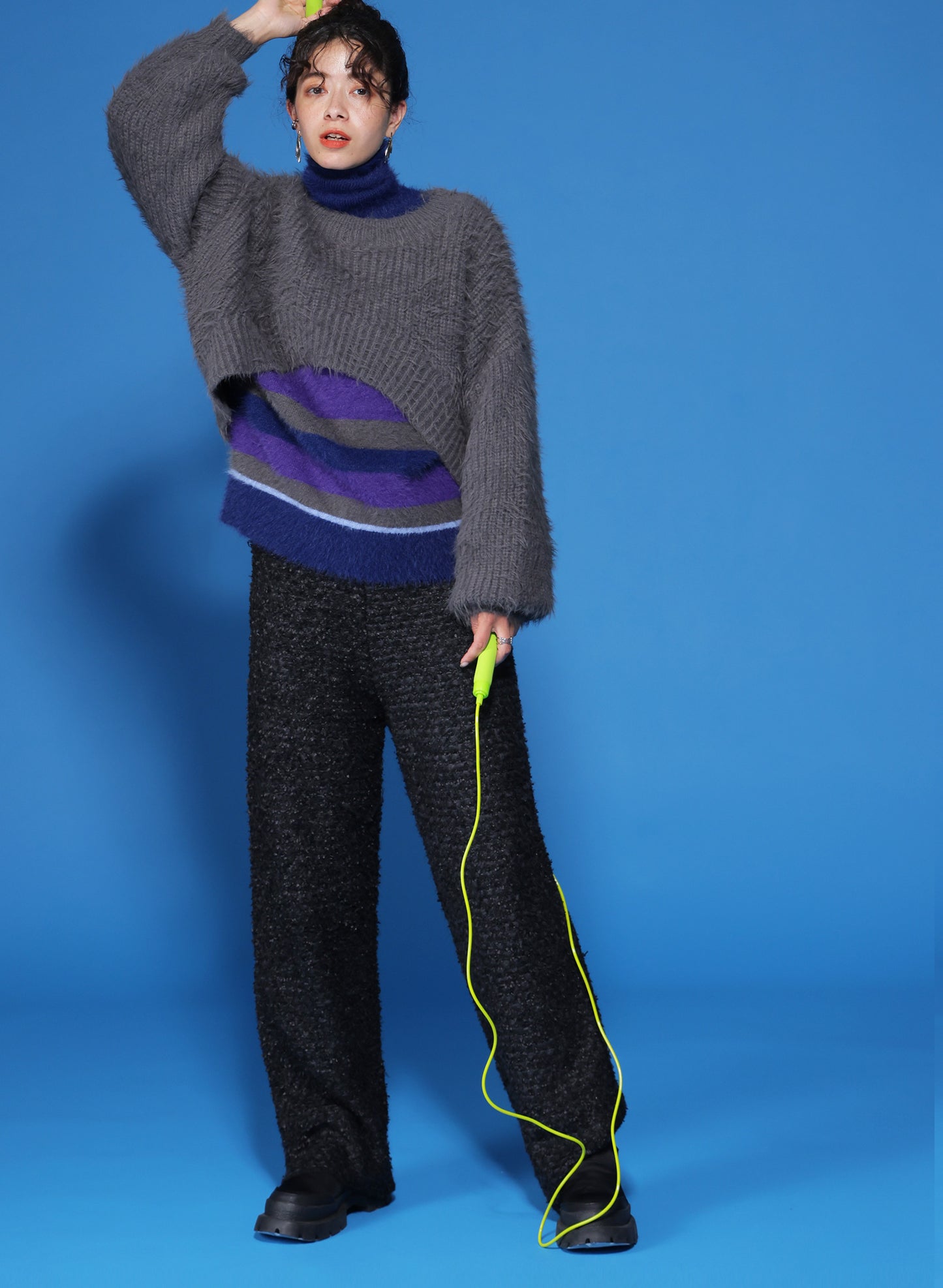 OWNth(オンス) テープヤーンニットパンツ きれいめ レディース ブラック 黒