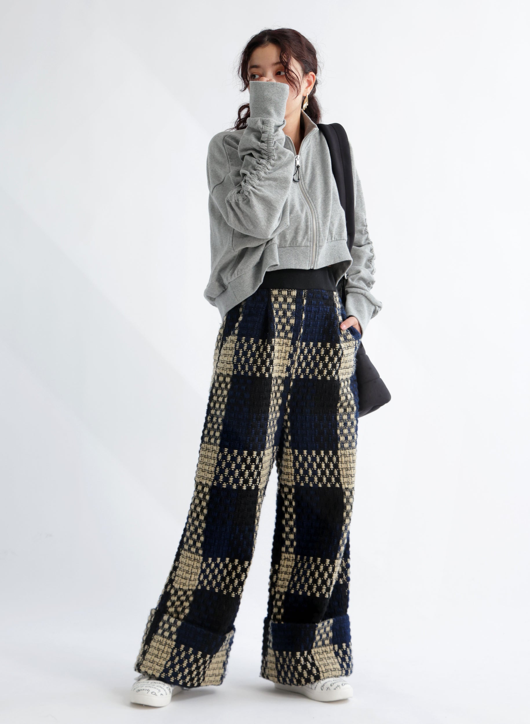 OWNth(オンス) ツイードワイドパンツ きれいめ レディース ブラック 黒