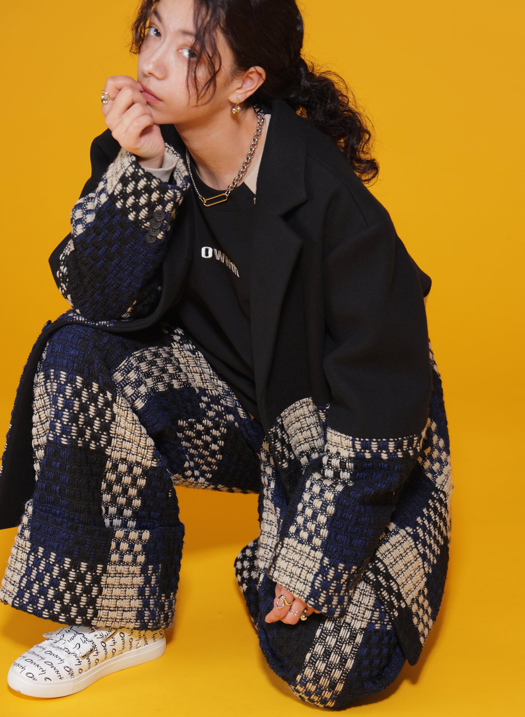 OWNth(オンス) ツイードワイドパンツ きれいめ レディース ブラック 黒