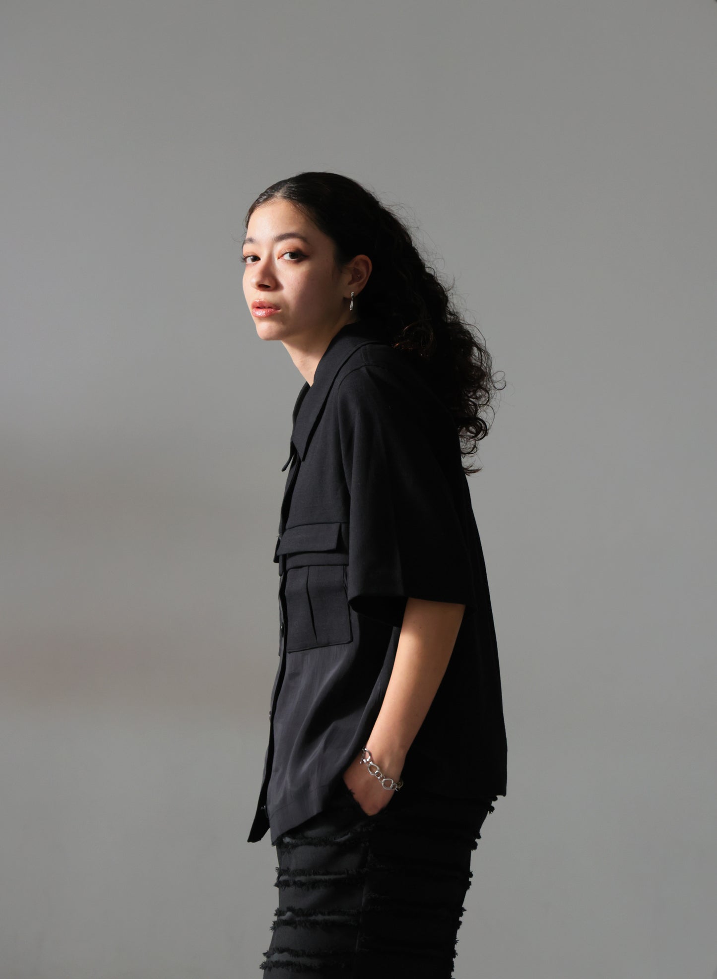 OWNth(オンス) 切替シアーポケットシャツ きれいめ レディース ブラック 黒