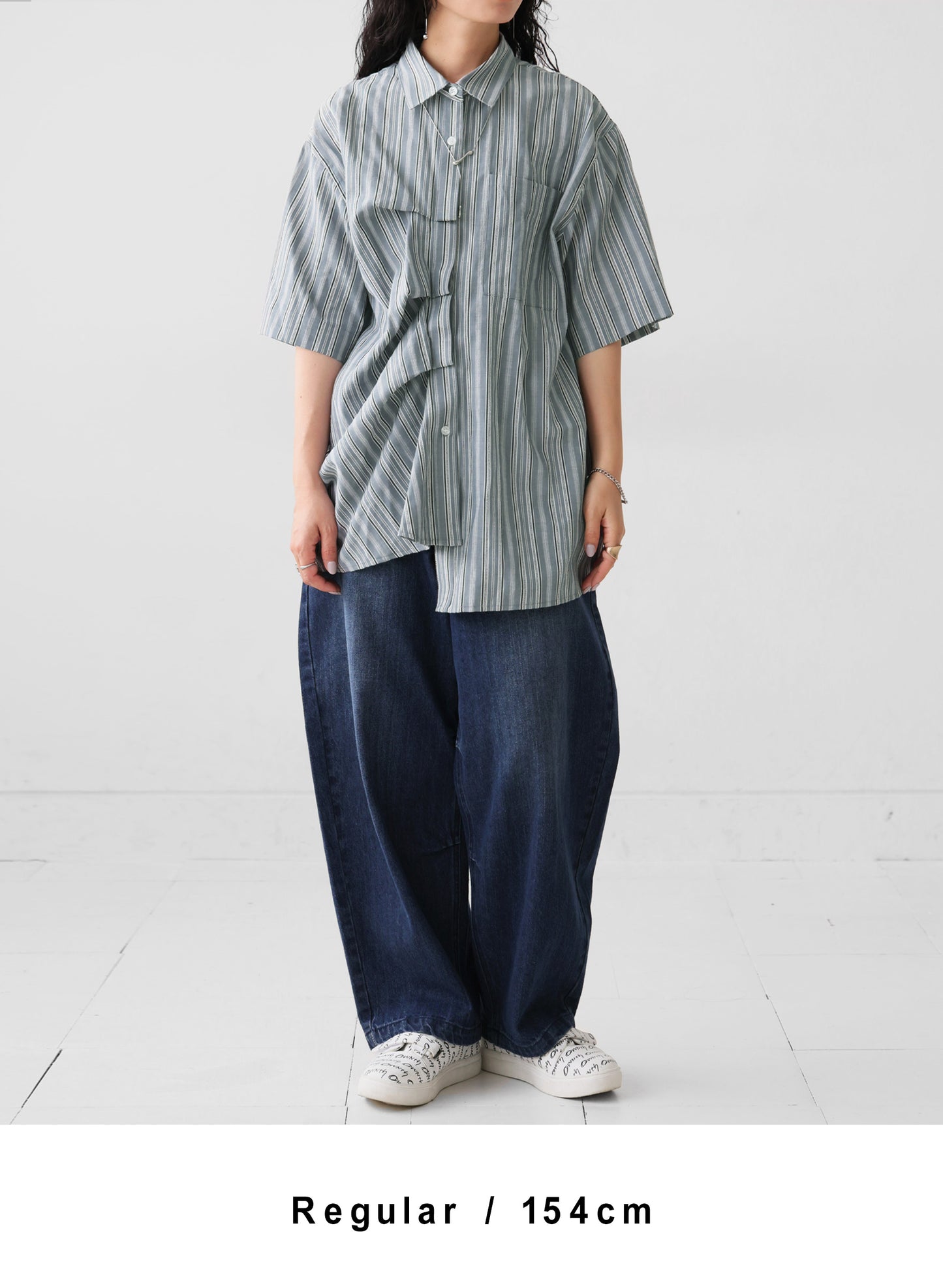 アシメデザインストライプハーフスリーブシャツ