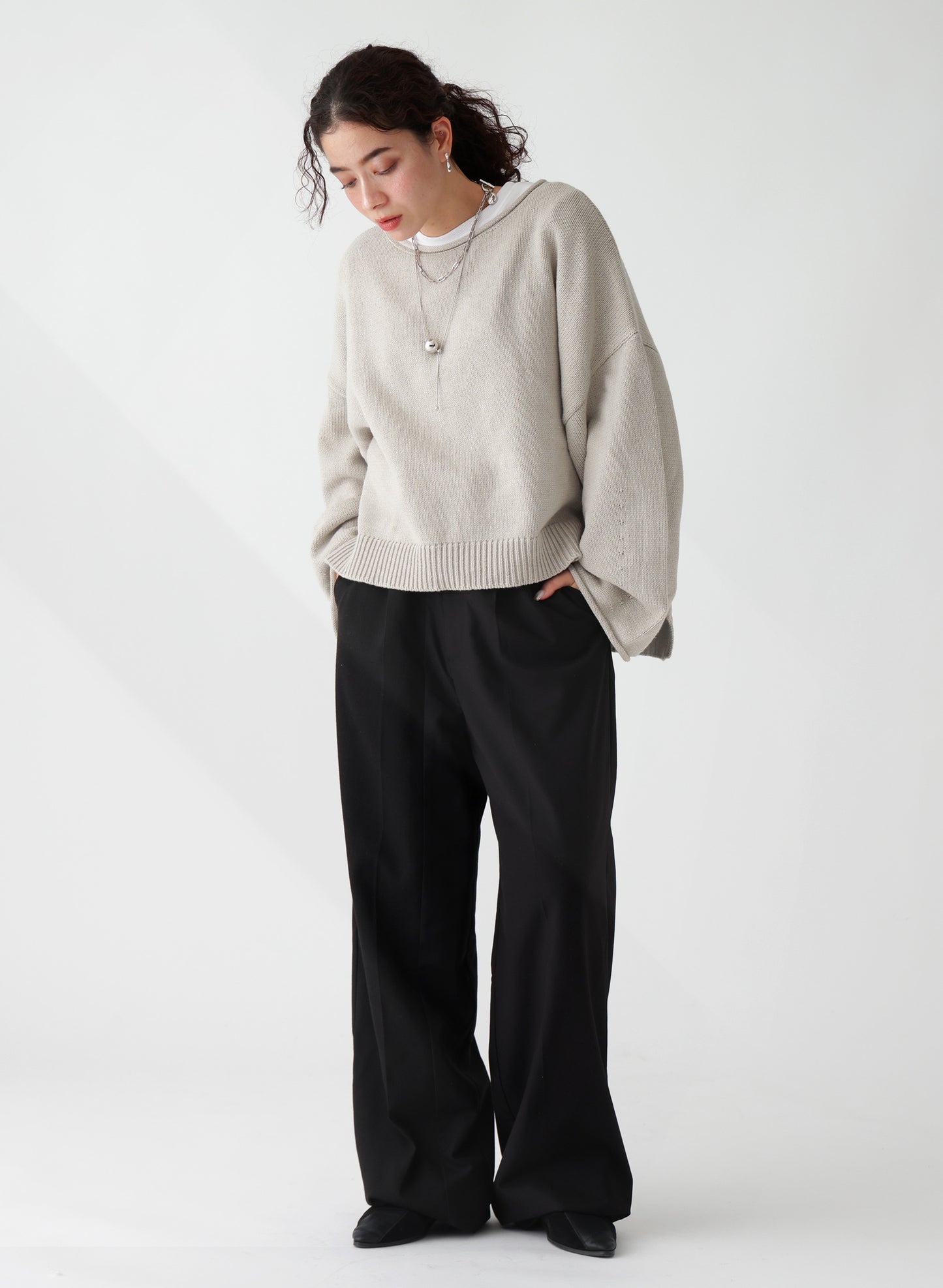 OWNth(オンス) ワイドニットショート丈トップス きれいめ レディース ベージュ