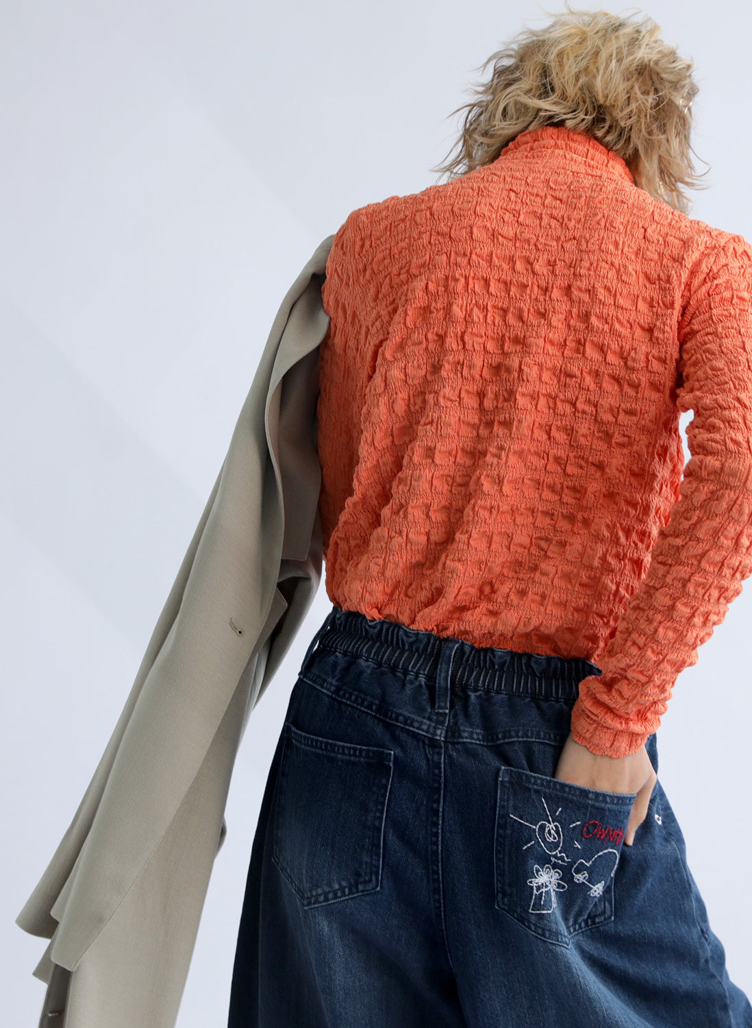 OWNth(オンス) バック刺繍デニムバルーンパンツ きれいめ ユニセックス インディゴブルー