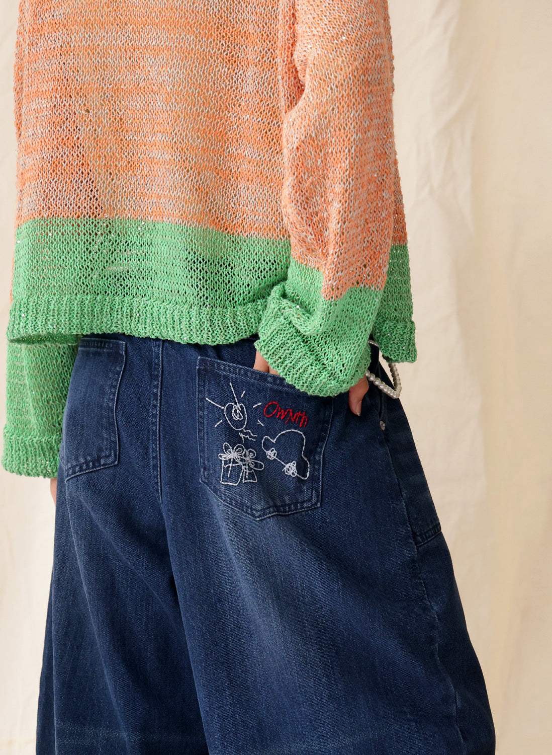 OWNth(オンス) バック刺繍デニムバルーンパンツ きれいめ ユニセックス インディゴブルー