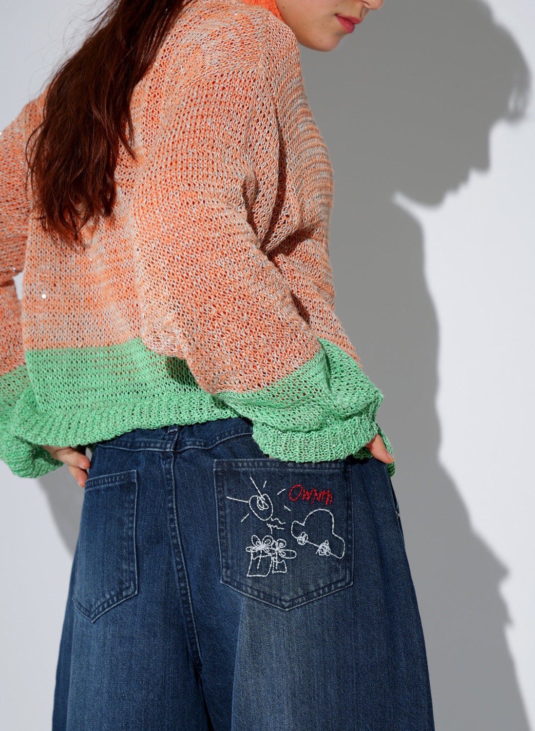 OWNth(オンス) バック刺繍デニムバルーンパンツ きれいめ ユニセックス インディゴブルー
