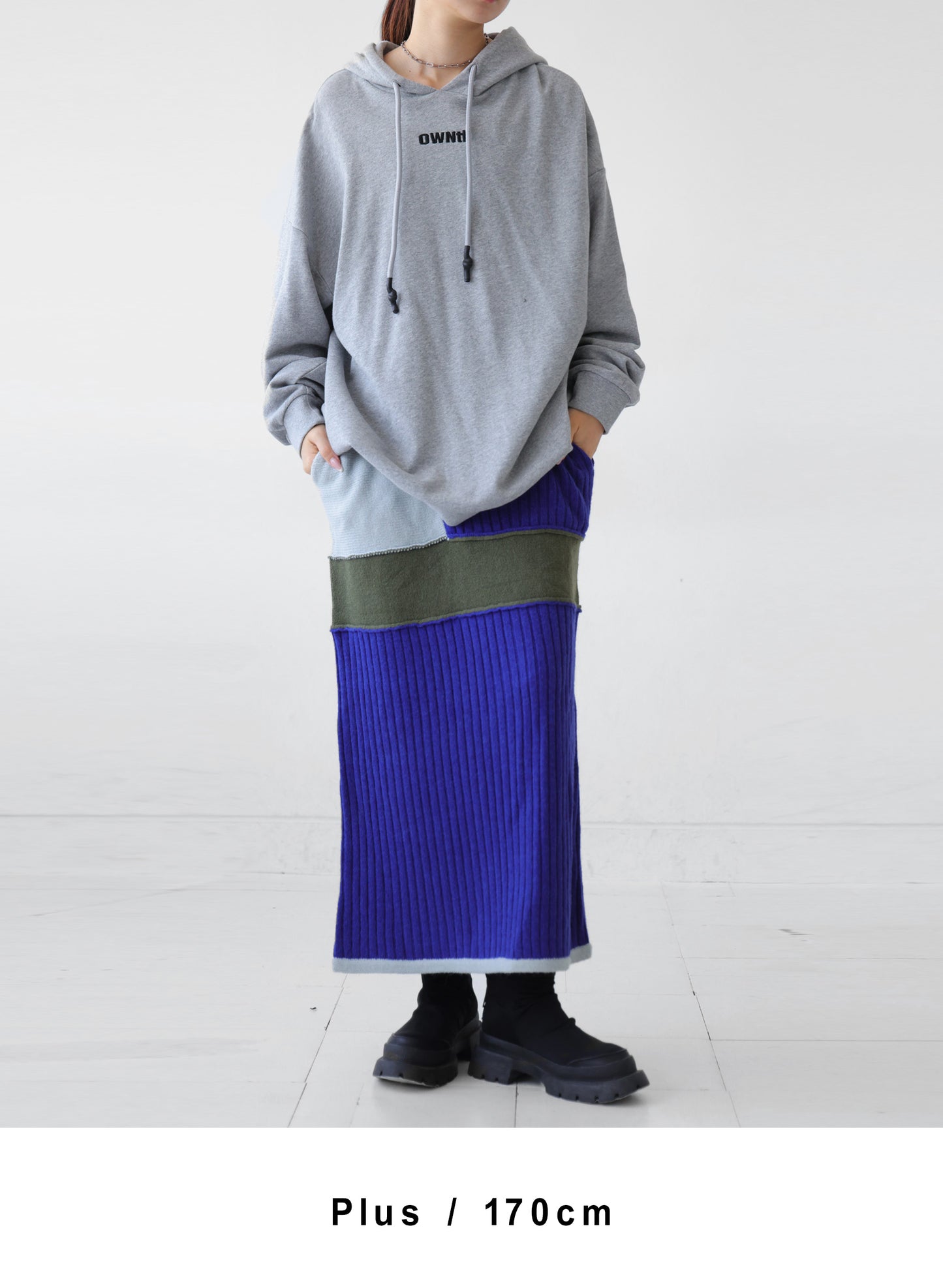 OWNth(オンス) 切替リブニットスカート きれいめ レディース ブルー 青