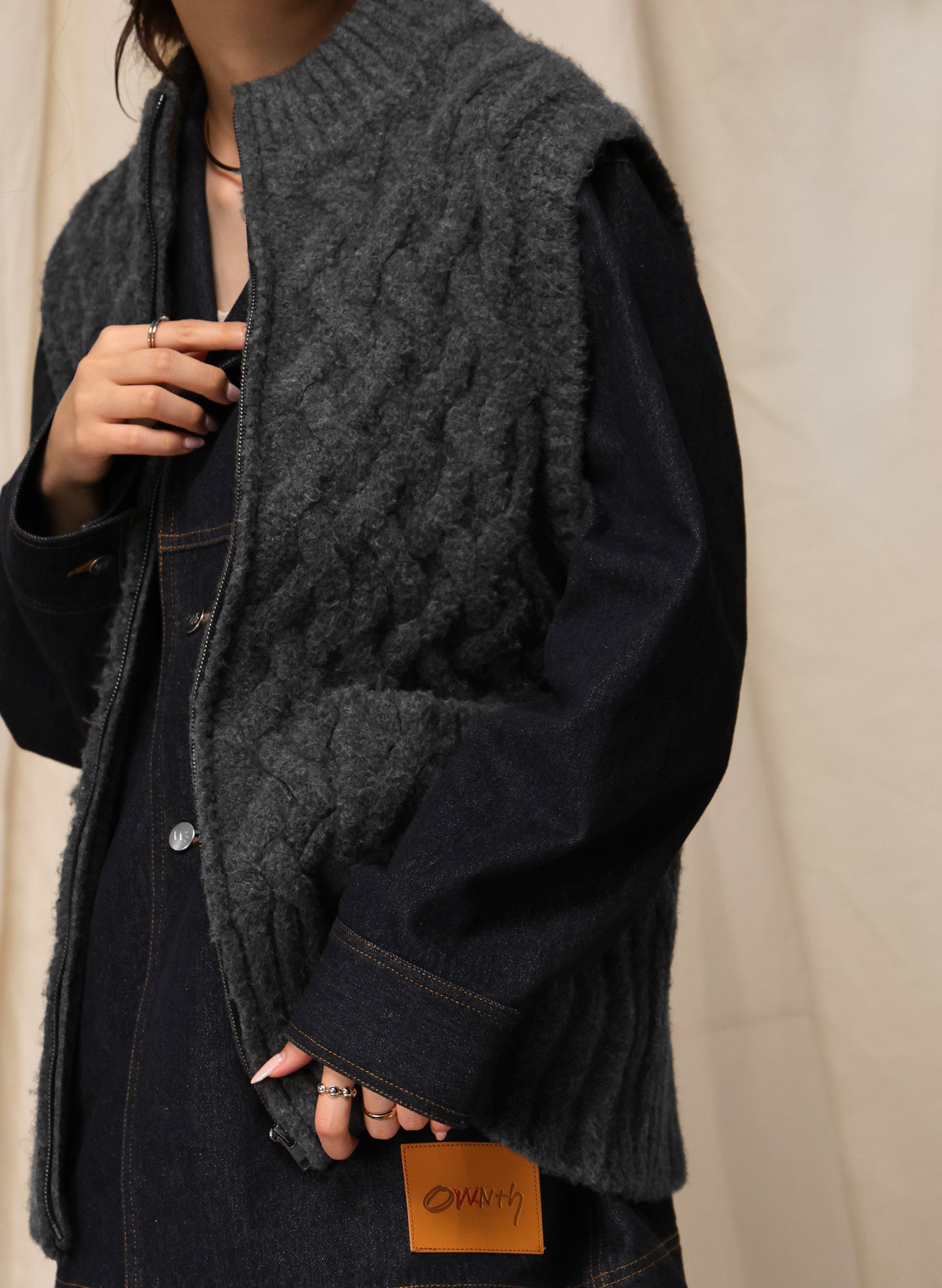 OWNth(オンス) 籠編み風ニットベスト きれいめ ユニセックス ダークグレー