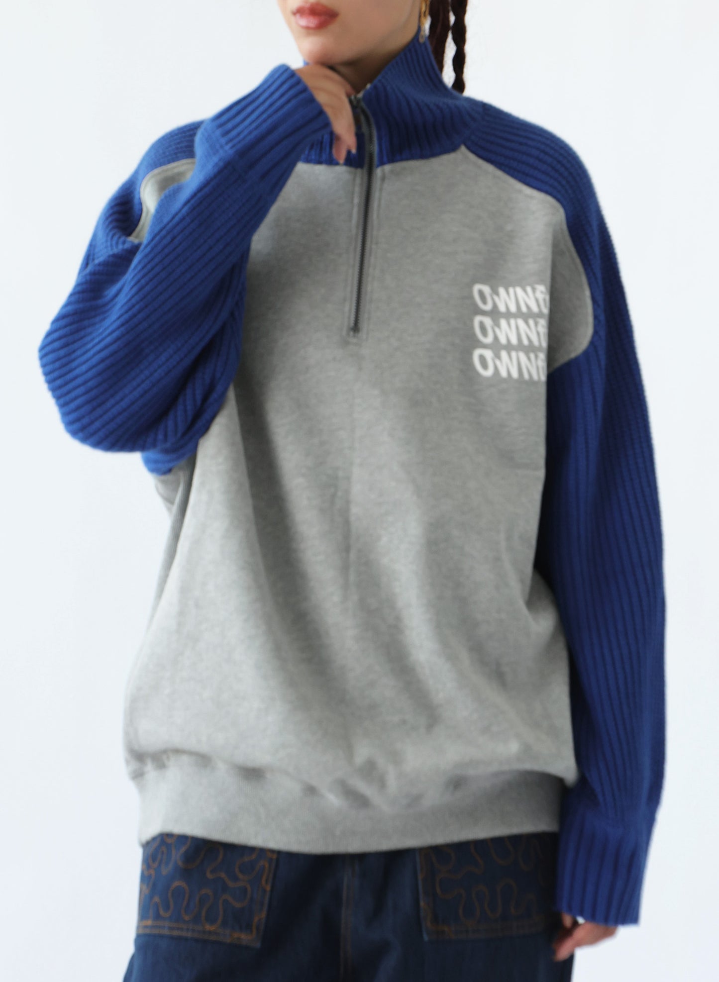 OWNth(オンス) ニット切替ロゴプルオーバー きれいめ ユニセックス グレー