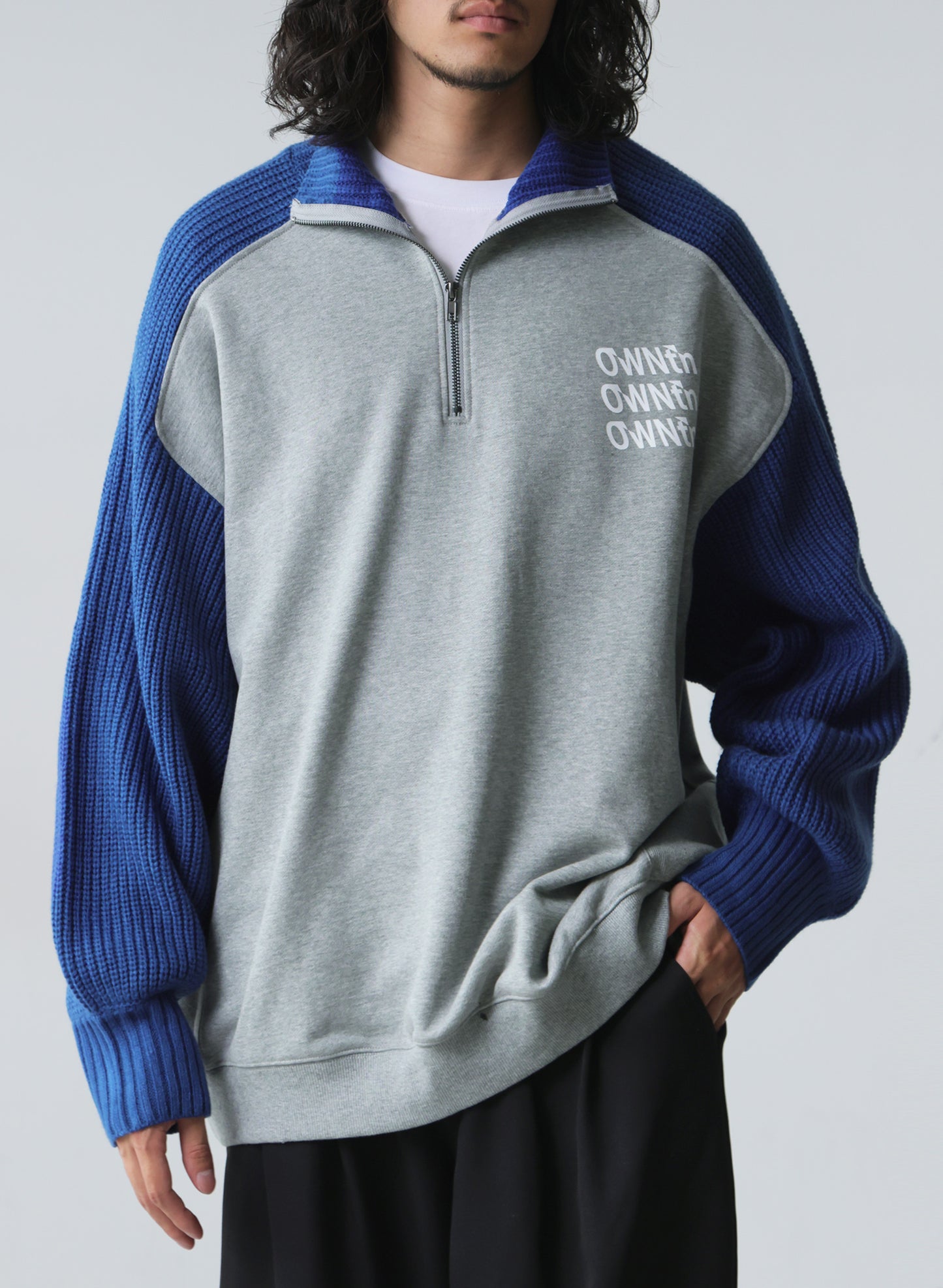OWNth(オンス) ニット切替ロゴプルオーバー きれいめ ユニセックス グレー
