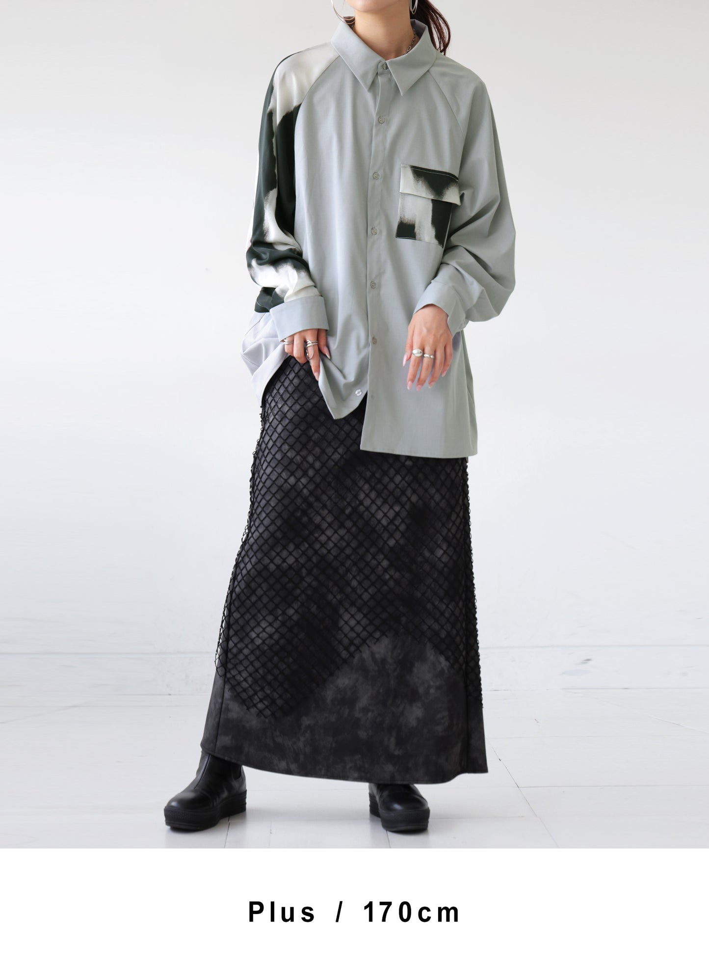 OWNth(オンス) 墨汁柄切替シャツ きれいめ ユニセックス グレー