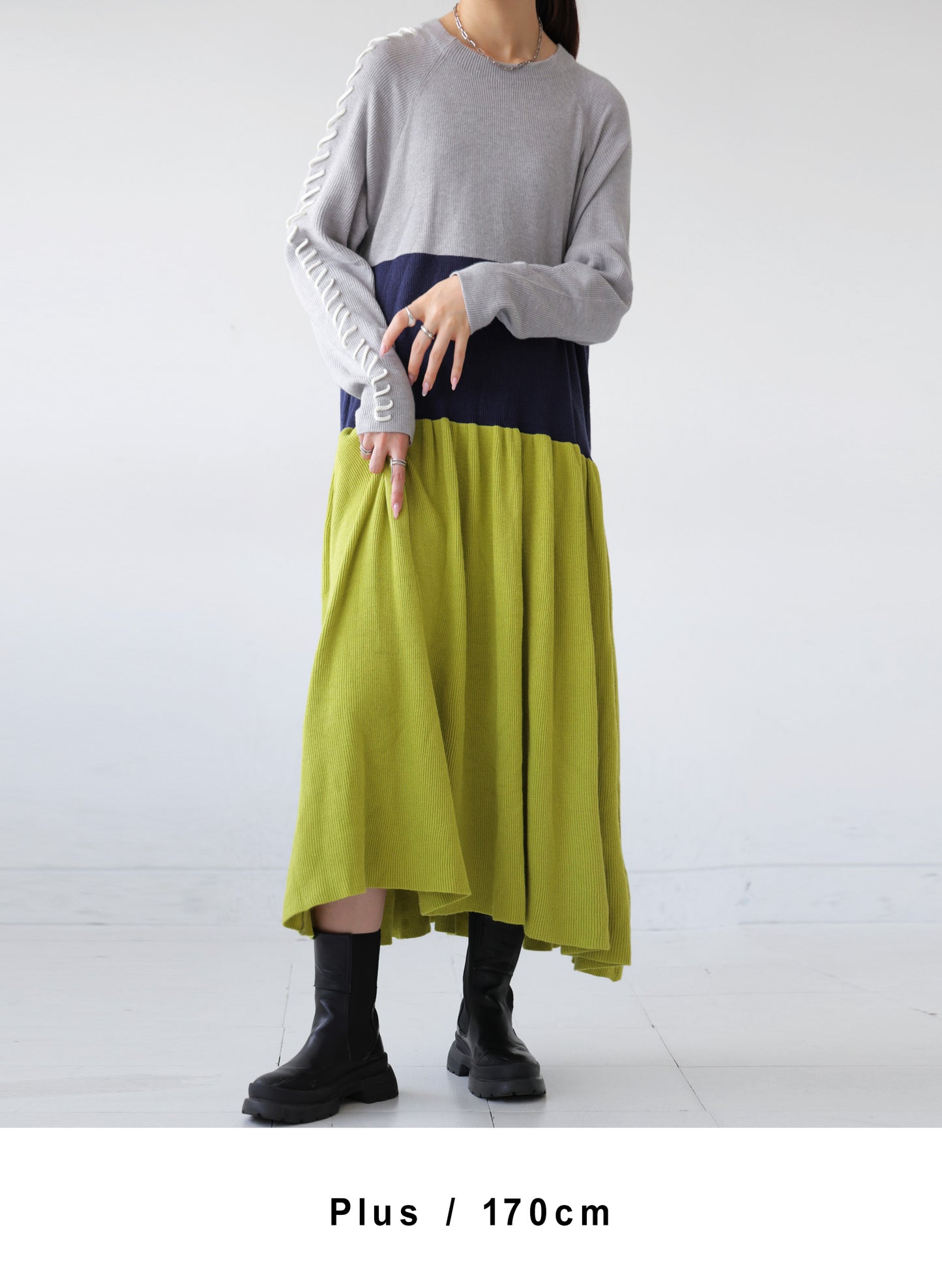 OWNth(オンス) 袖ステッチ切替ニットワンピース きれいめ レディース グレー