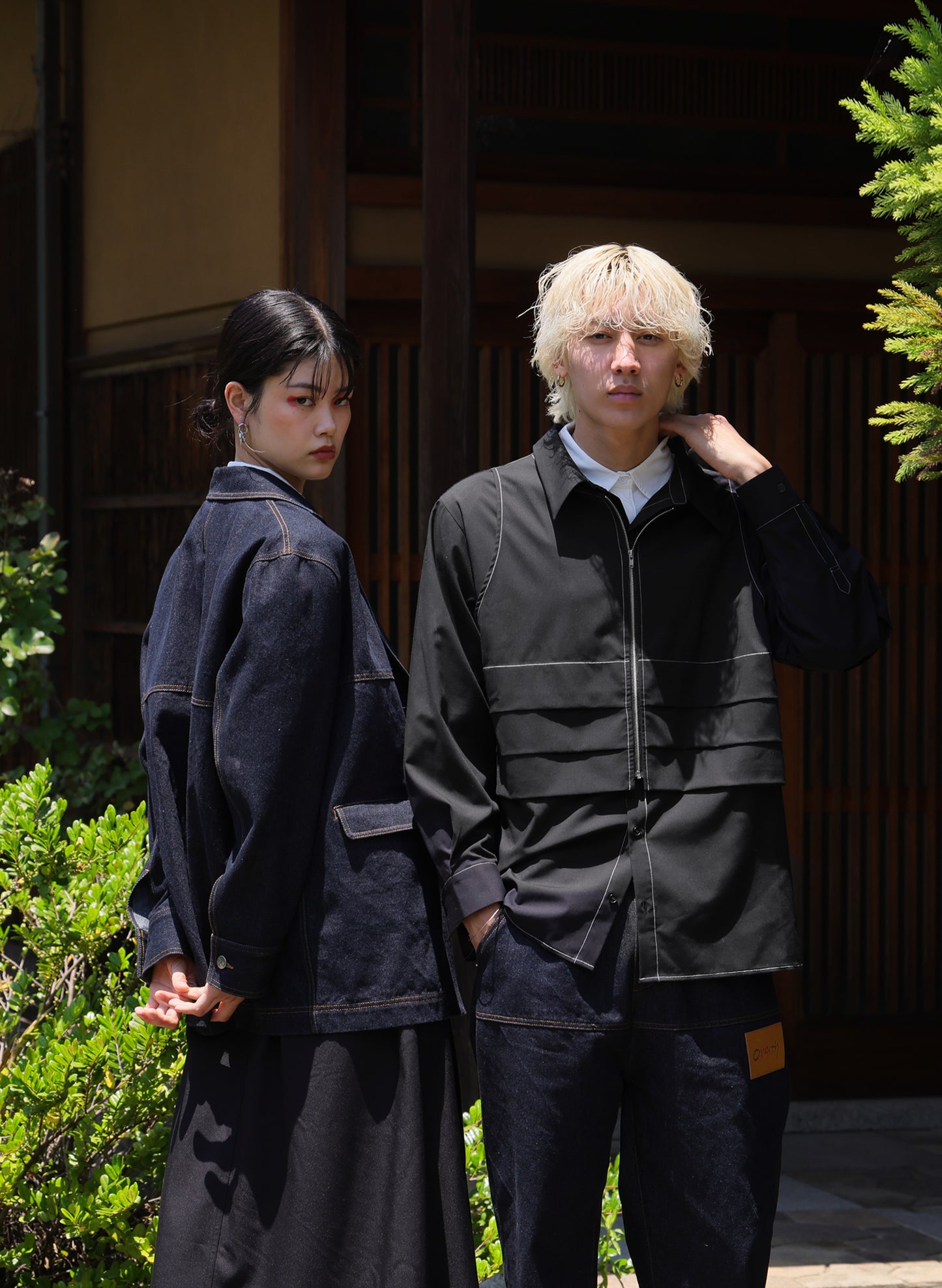 OWNth(オンス) ベストレイヤード風切替シャツ きれいめ ユニセックス ブラック 黒