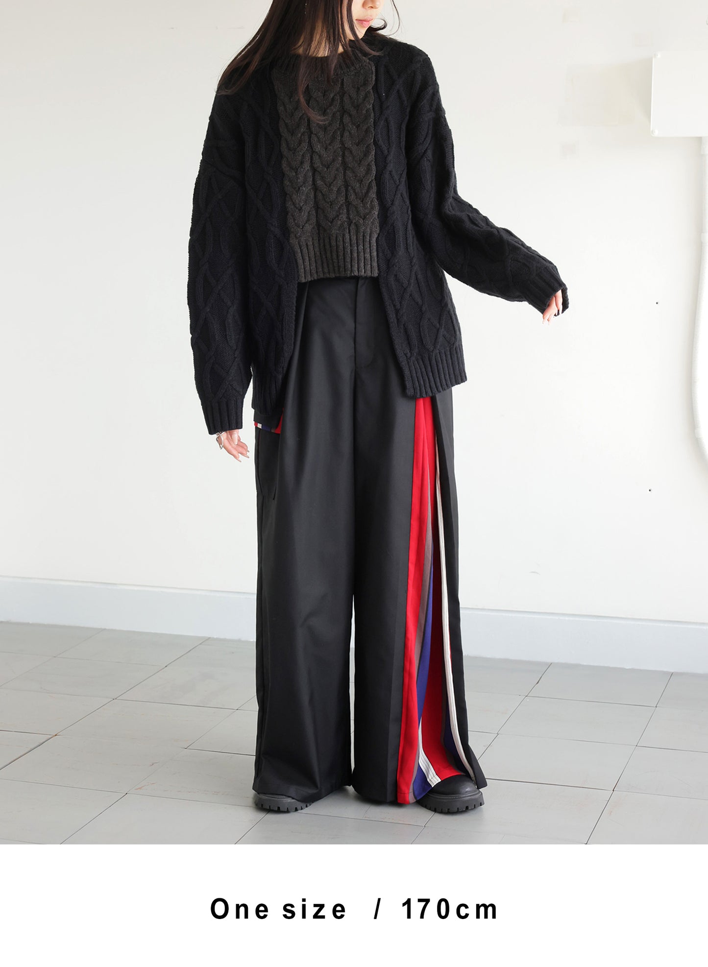 OWNth(オンス) ケーブル編みアシメニット きれいめ レディース ブラックダークグレー