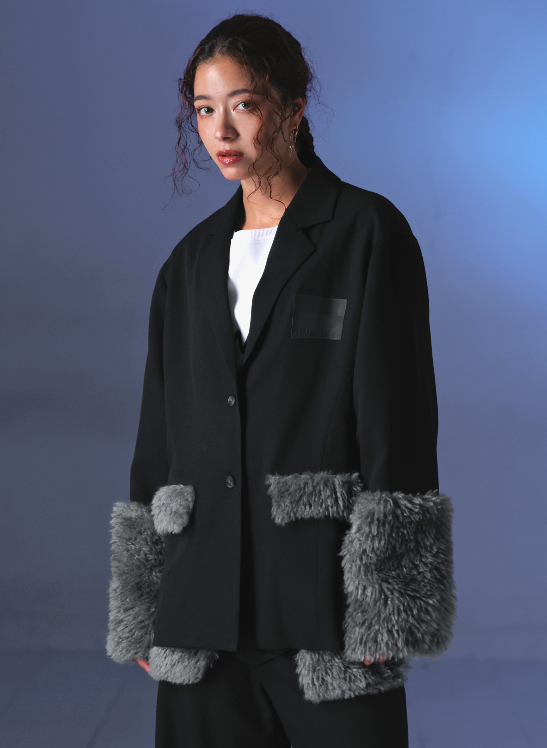 OWNth(オンス) ファードッキングテーラードジャケット きれいめ レディース ブラック 黒