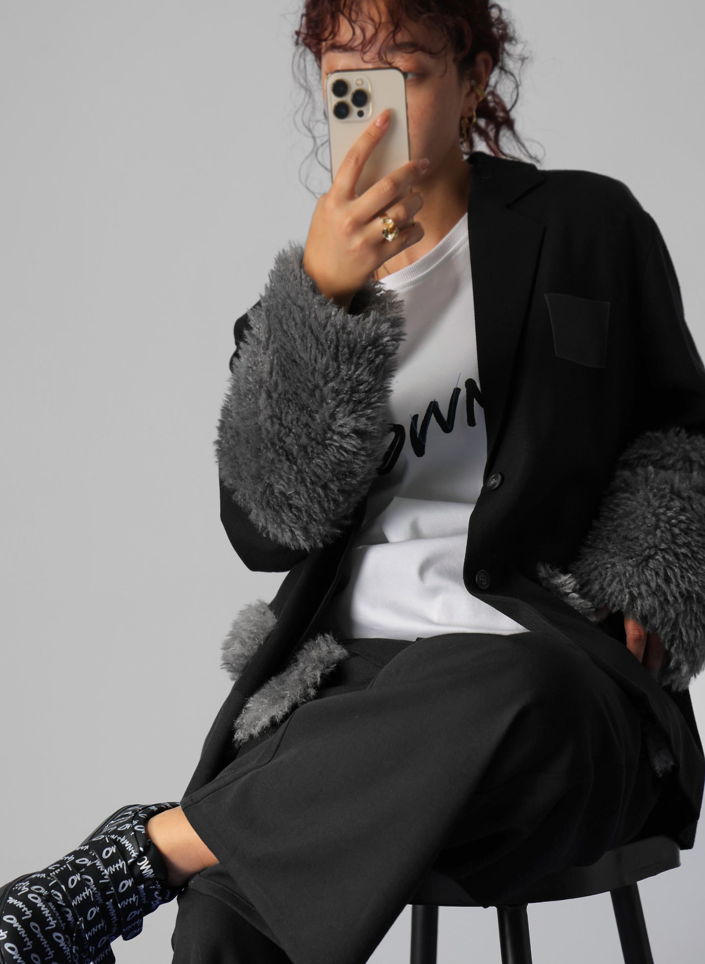 OWNth(オンス) ファードッキングテーラードジャケット きれいめ レディース ブラック 黒