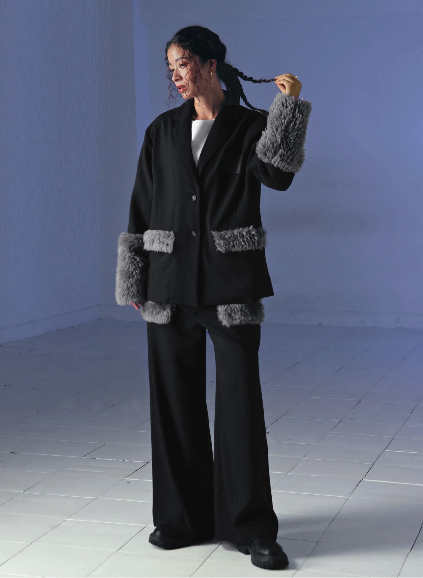 OWNth(オンス) ファードッキングテーラードジャケット きれいめ レディース ブラック 黒