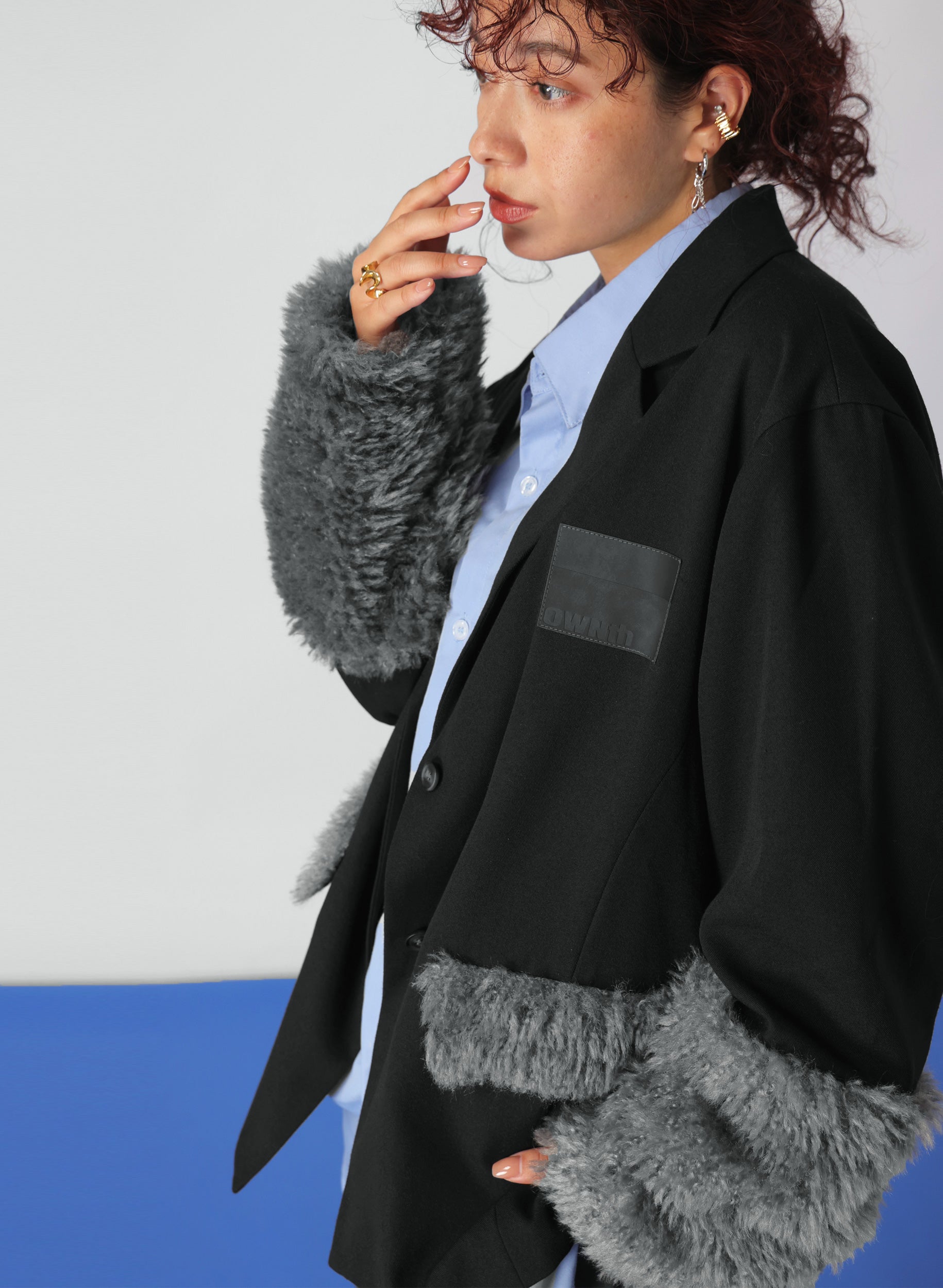 OWNth(オンス) ファードッキングテーラードジャケット きれいめ レディース ブラック 黒