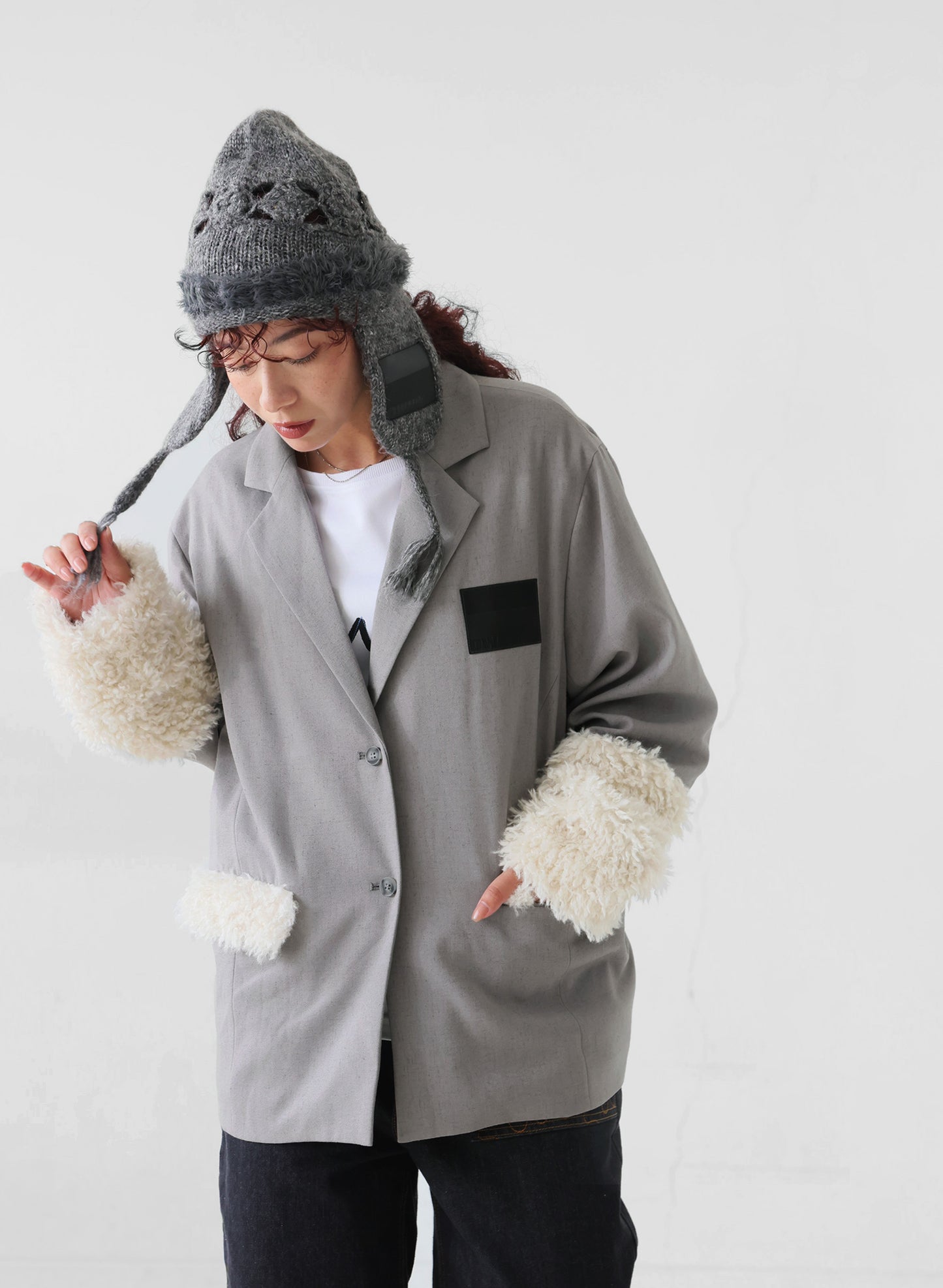 OWNth(オンス) ファードッキングテーラードジャケット きれいめ レディース グレー