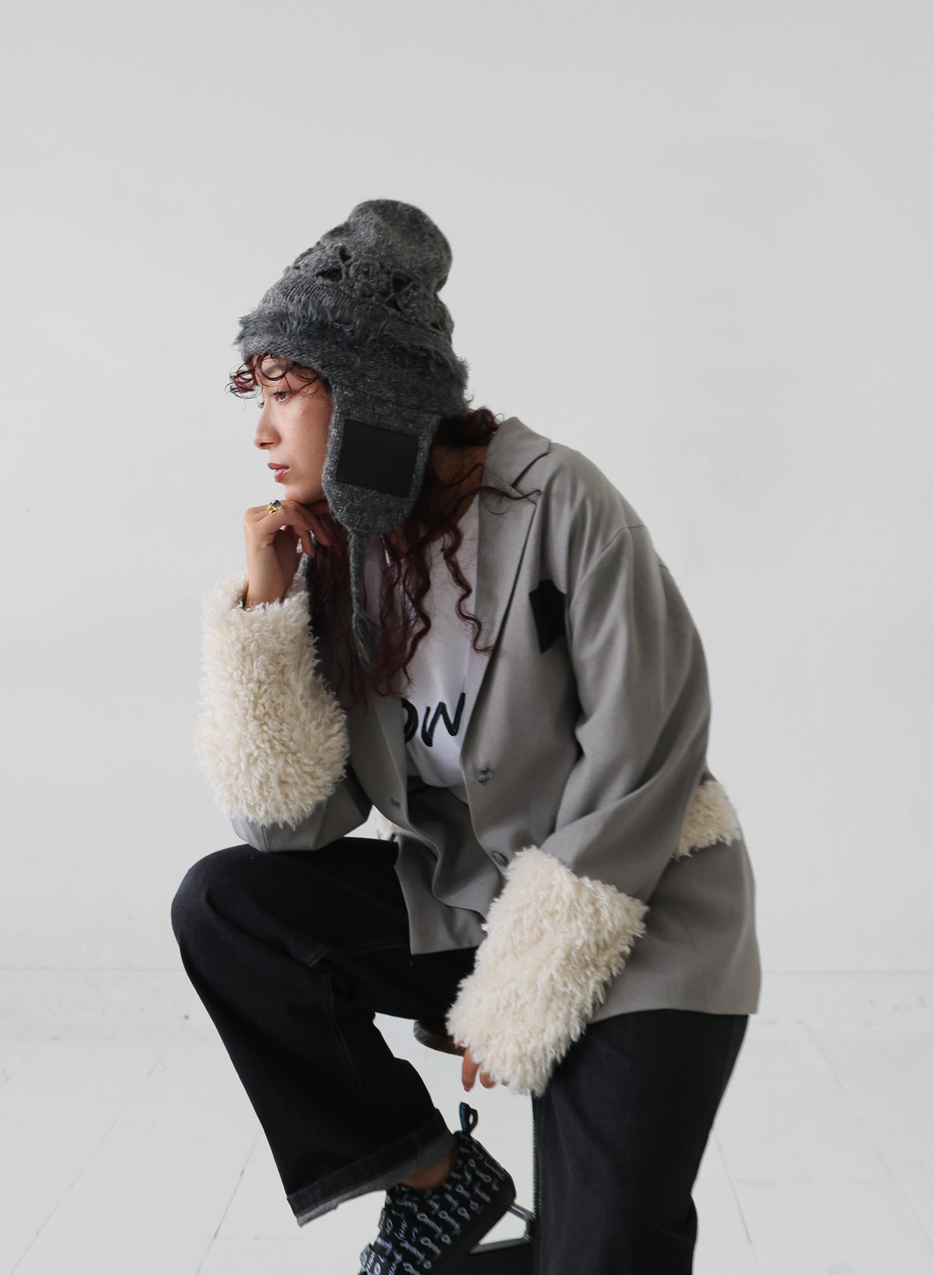 OWNth(オンス) ファードッキングテーラードジャケット きれいめ レディース グレー