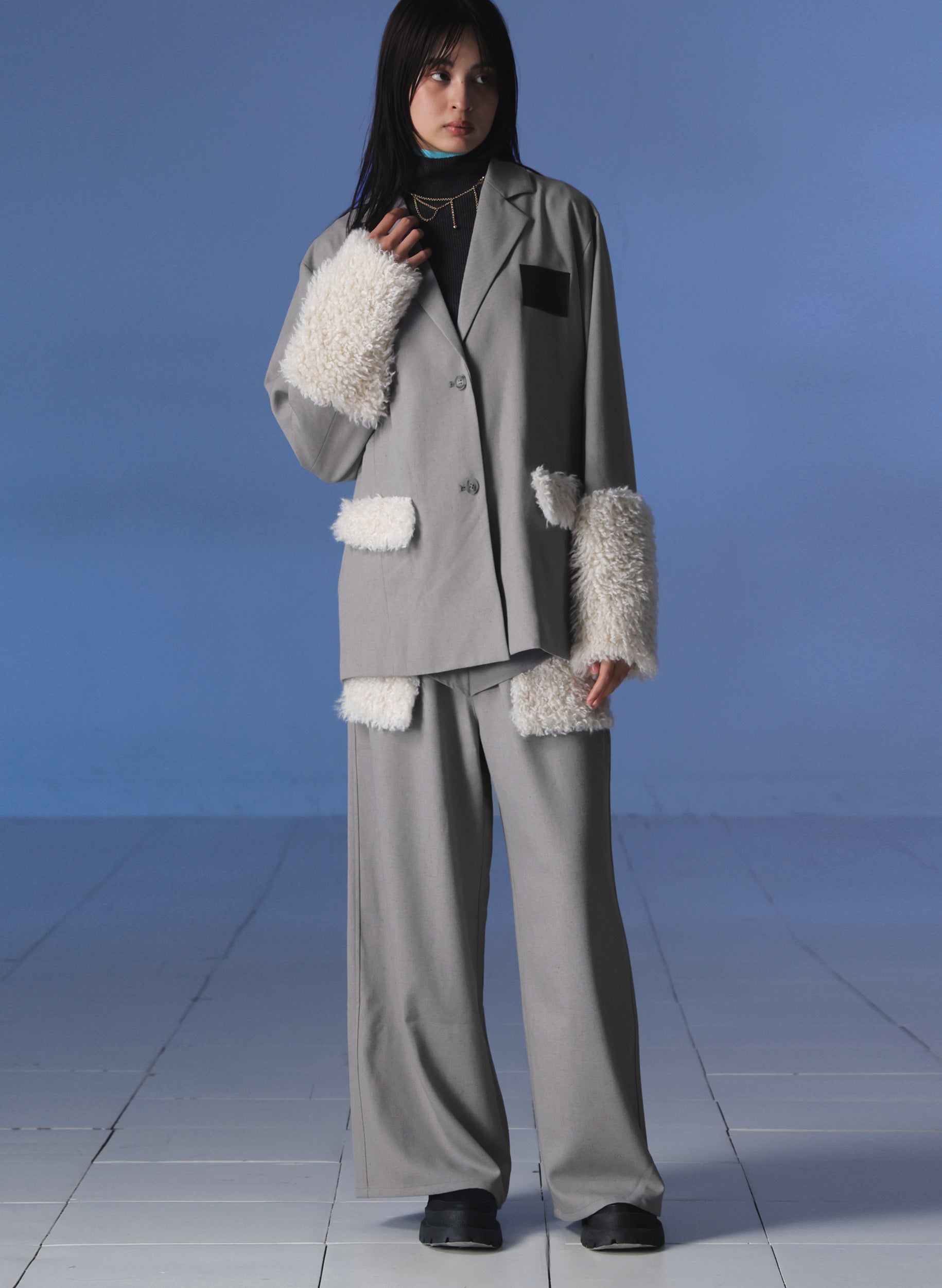 OWNth(オンス) ファードッキングテーラードジャケット きれいめ レディース グレー