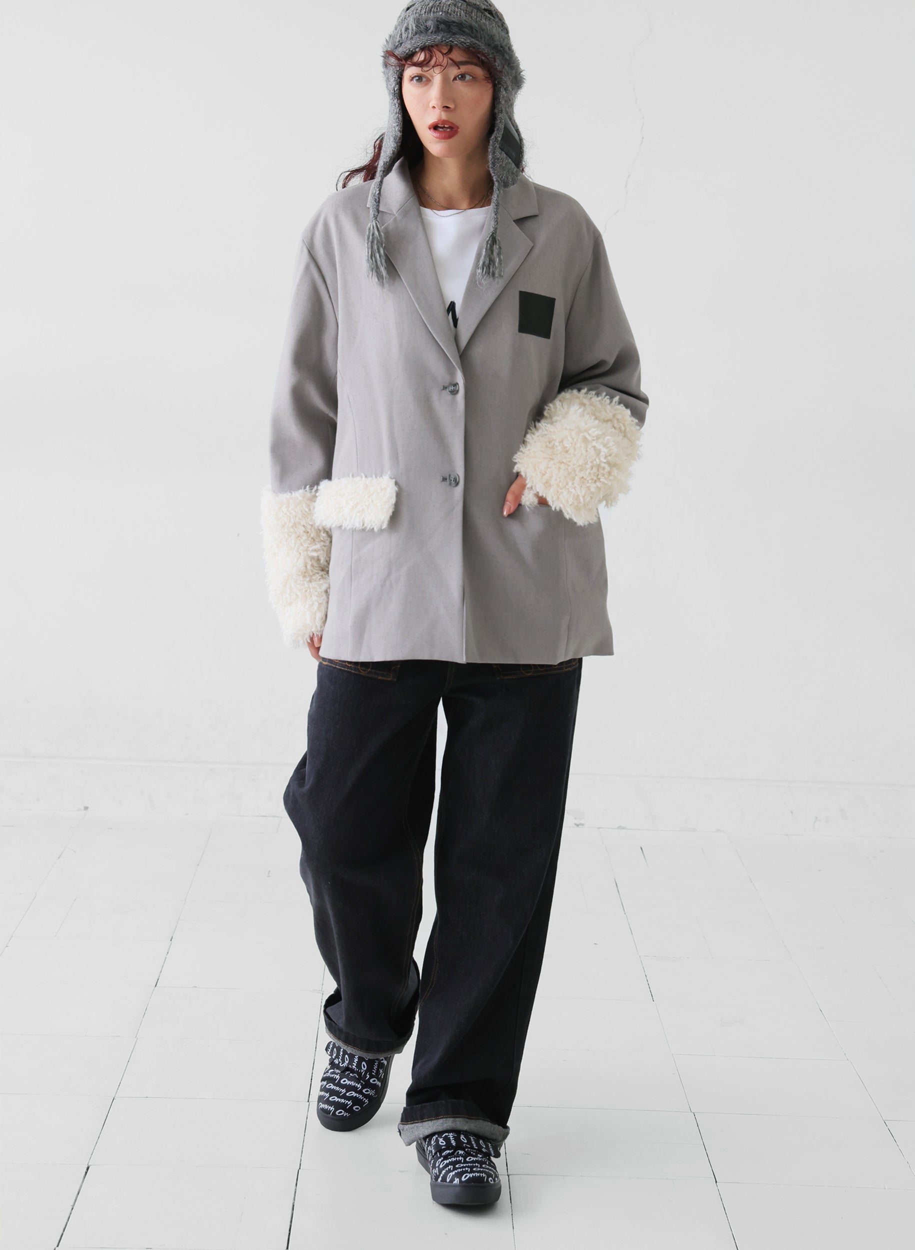 OWNth(オンス) ファードッキングテーラードジャケット きれいめ レディース グレー