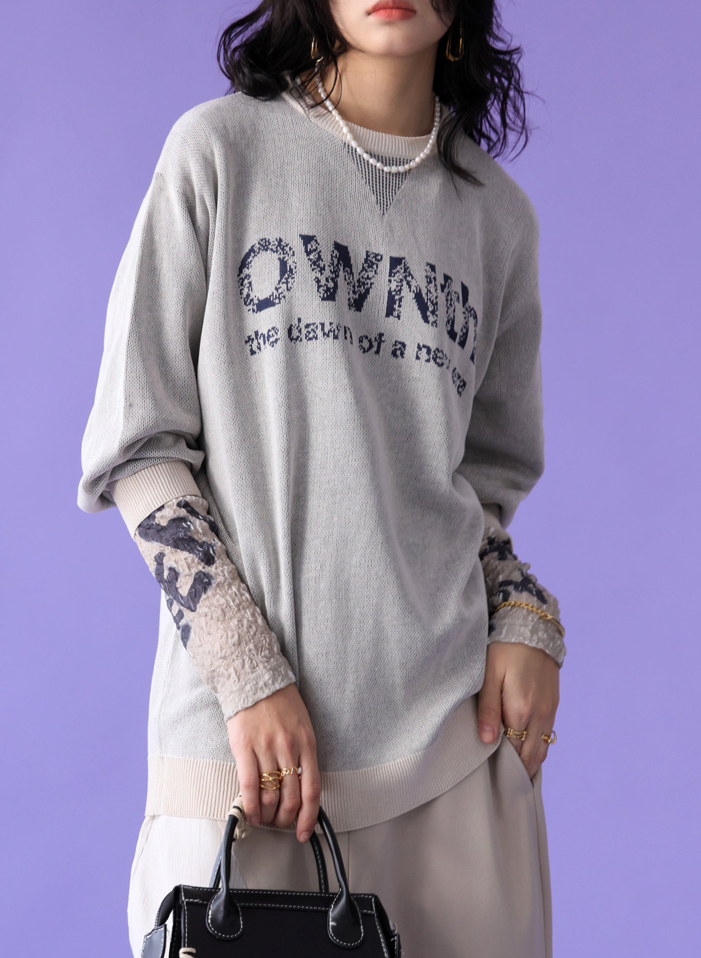OWNth(オンス) ペイント英字長袖PO きれいめ レディース ベージュ