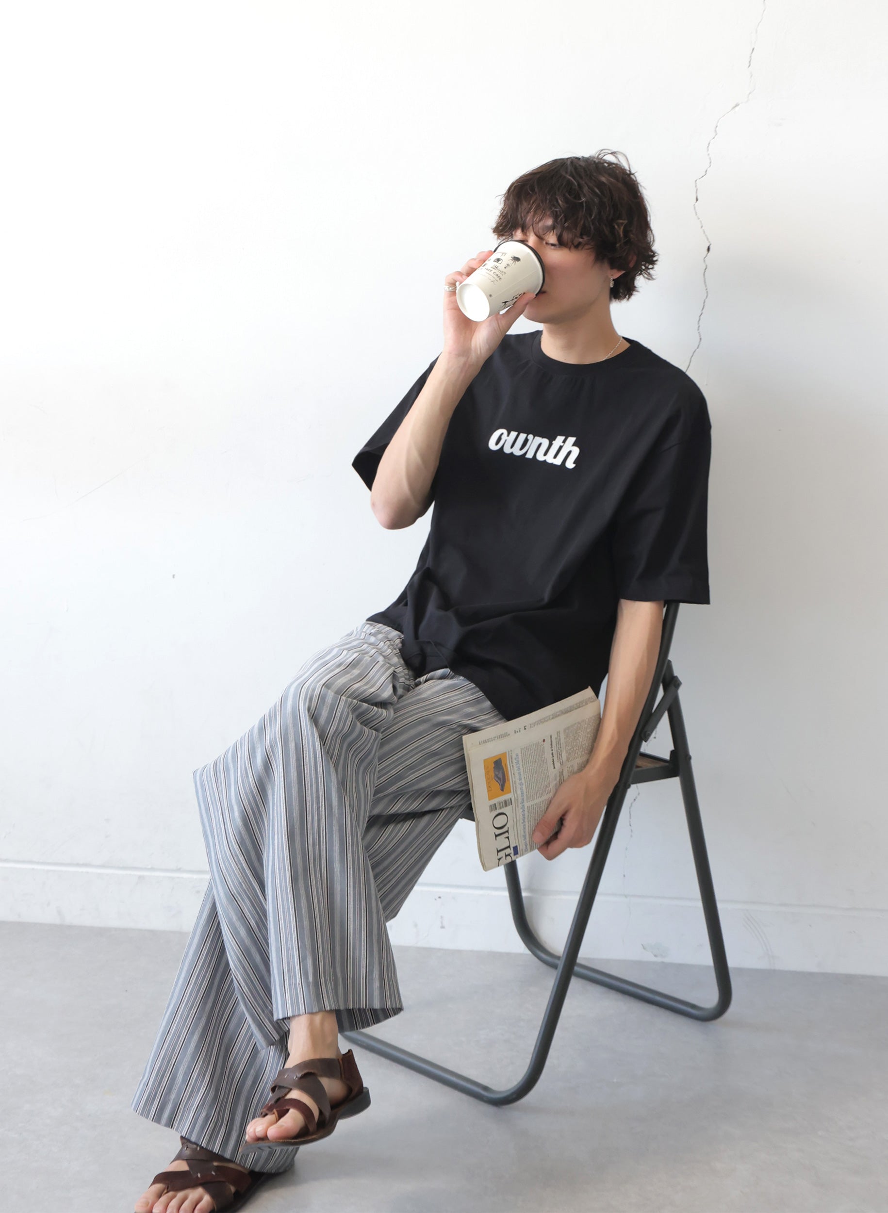 OWNth(オンス) フェルトロゴ刺繍Tシャツ きれいめ ユニセックス ブラック 黒