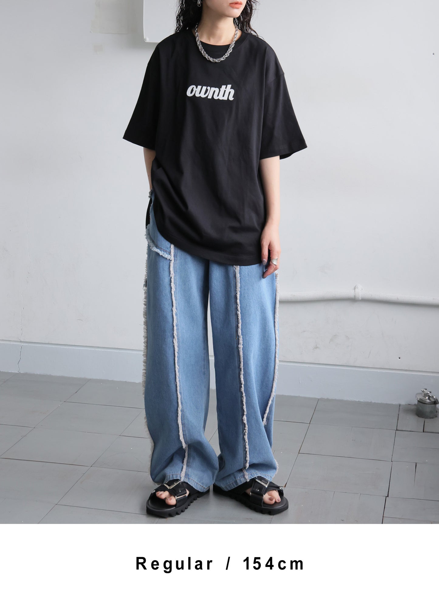 OWNth(オンス) フェルトロゴ刺繍Tシャツ きれいめ ユニセックス ブラック 黒