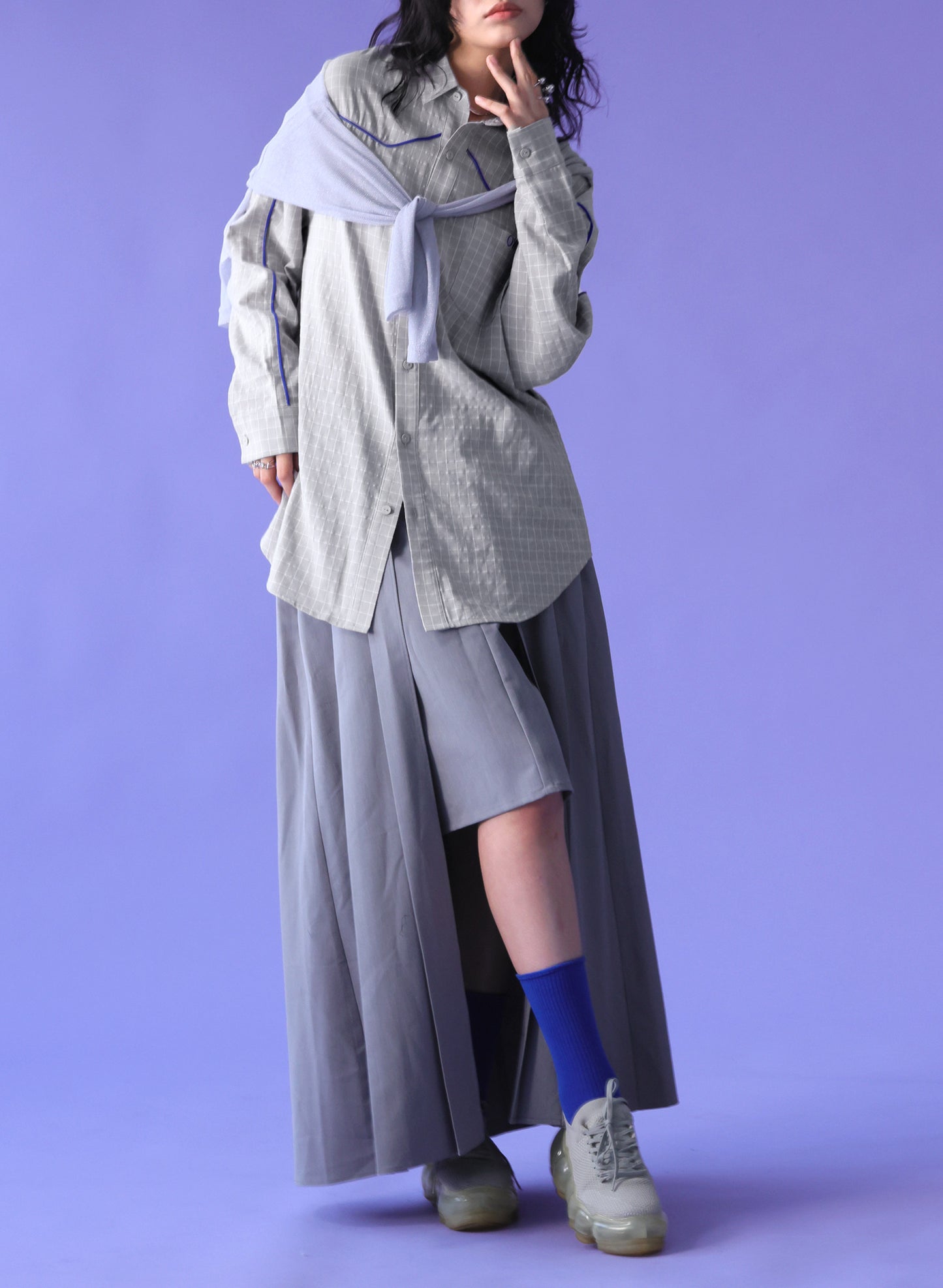 OWNth(オンス) パイピングデザインチェック柄シャツ きれいめ レディース グレー