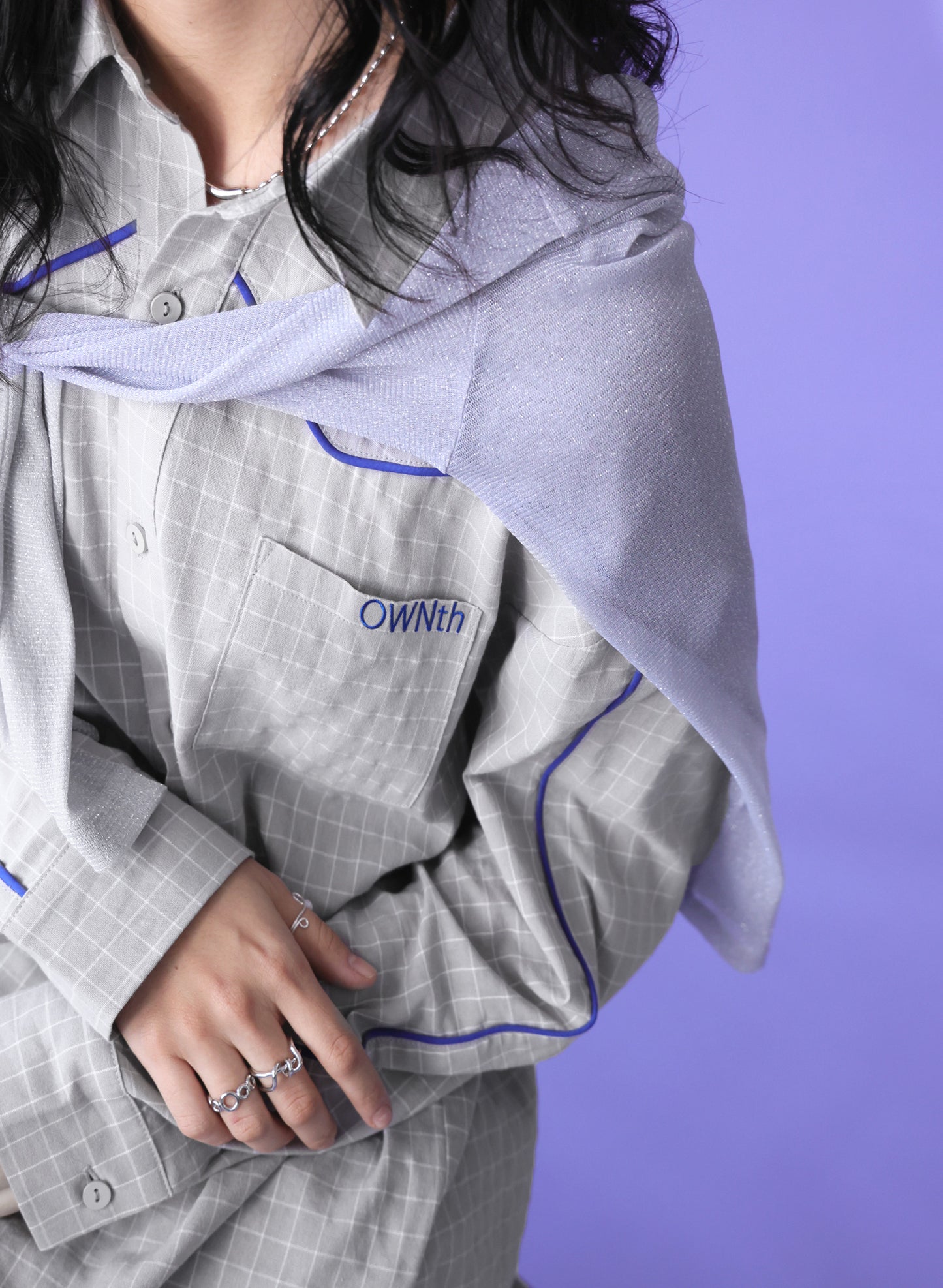 OWNth(オンス) パイピングデザインチェック柄シャツ きれいめ レディース グレー