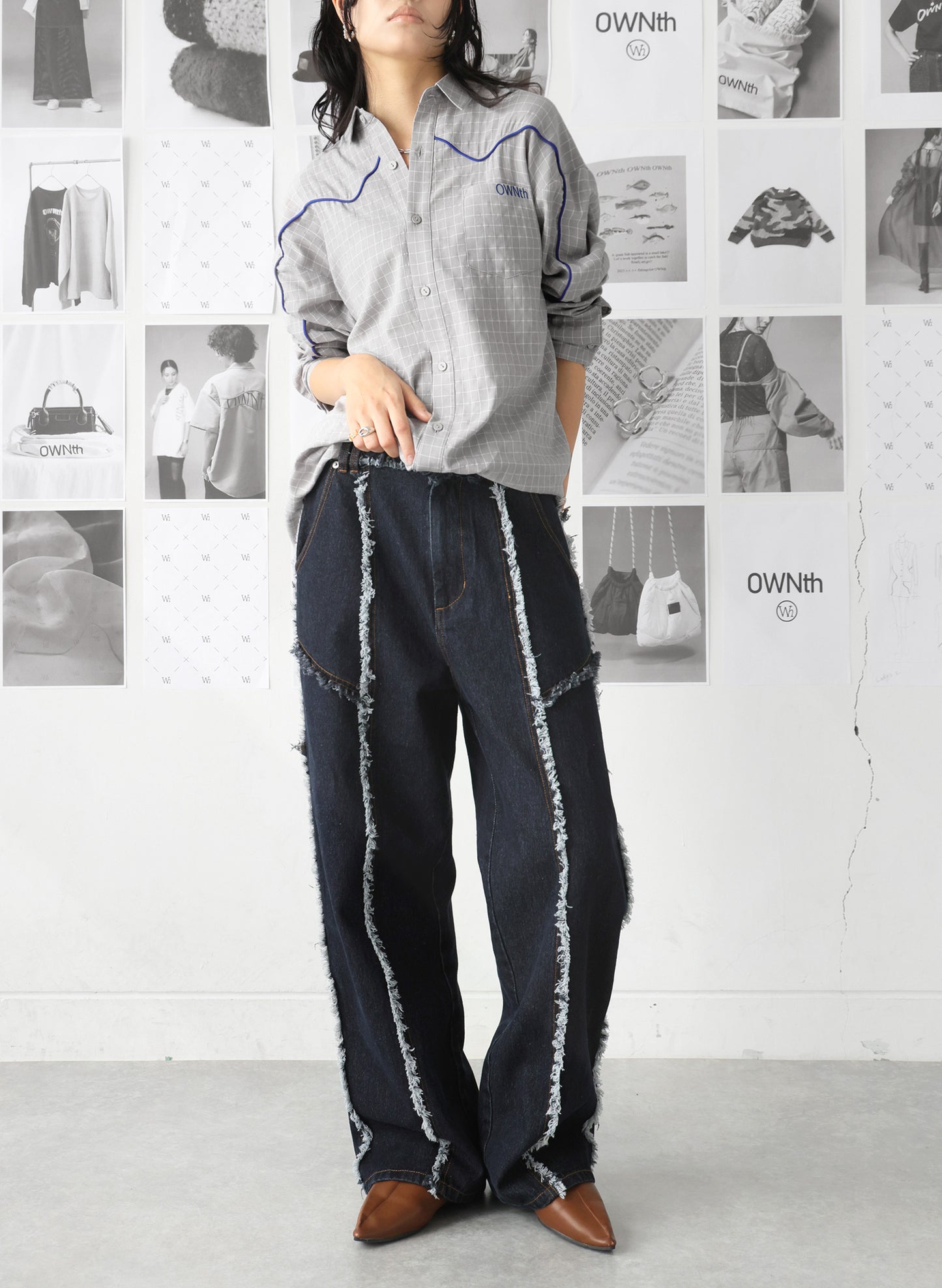 OWNth(オンス) パイピングデザインチェック柄シャツ きれいめ レディース グレー