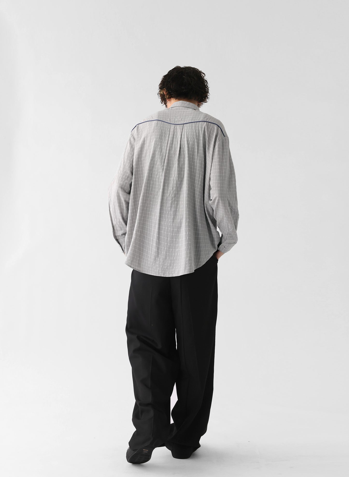 OWNth(オンス) パイピングデザインチェック柄シャツ きれいめ レディース グレー