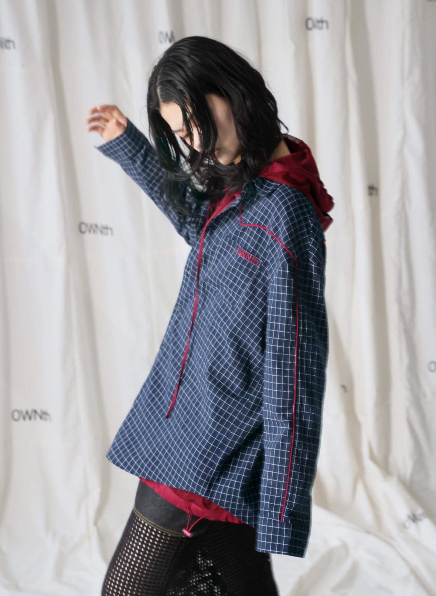 OWNth(オンス) パイピングデザインチェック柄シャツ きれいめ レディース ネイビー 紺