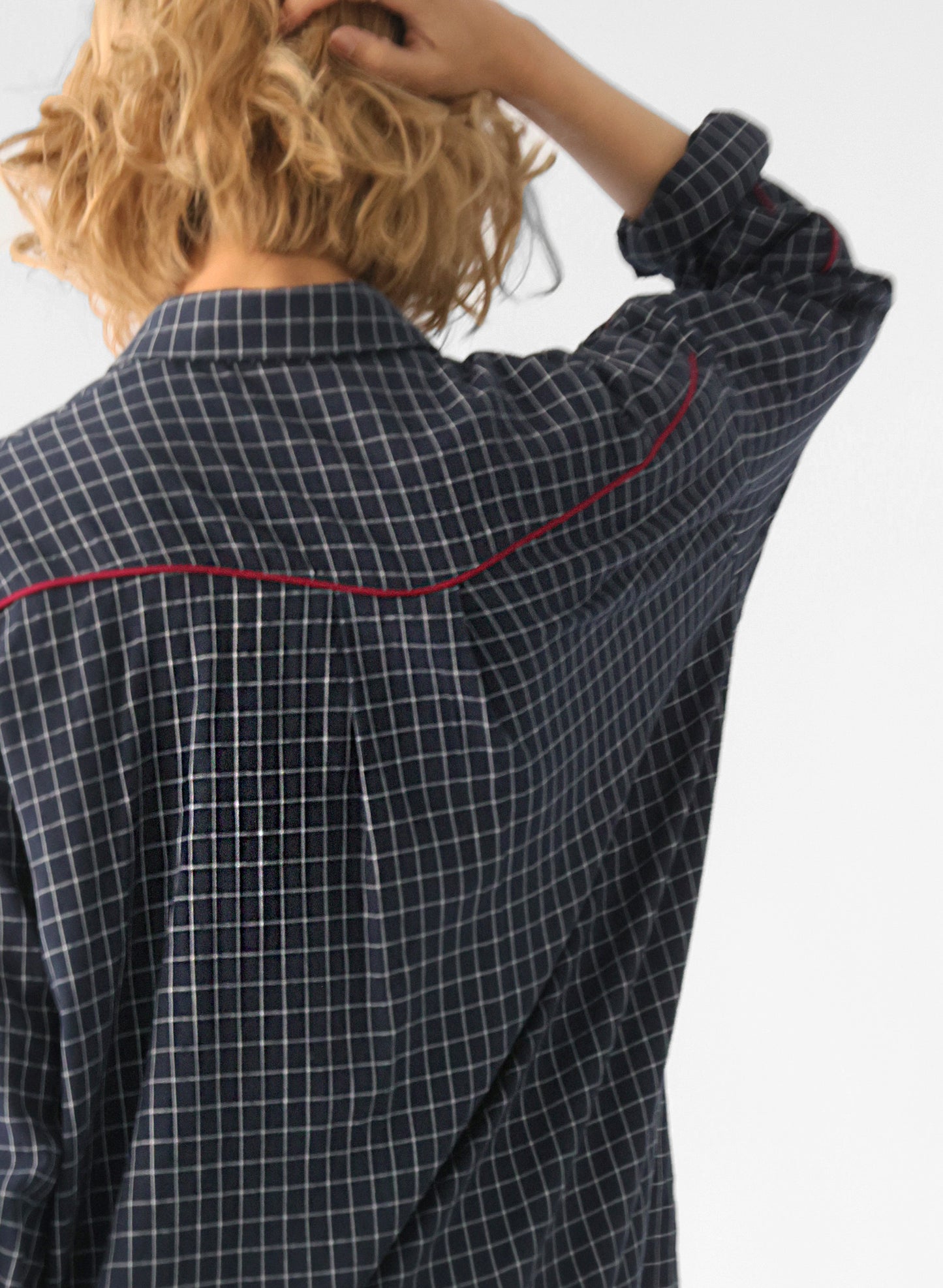 OWNth(オンス) パイピングデザインチェック柄シャツ きれいめ レディース ネイビー 紺