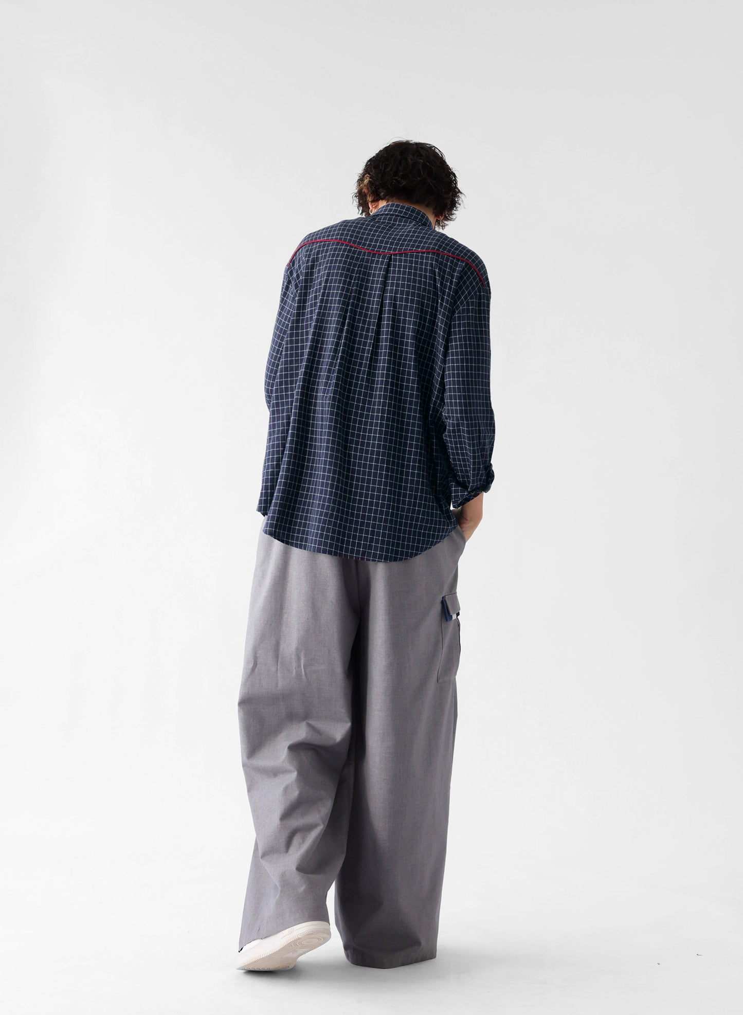 OWNth(オンス) パイピングデザインチェック柄シャツ きれいめ レディース ネイビー 紺