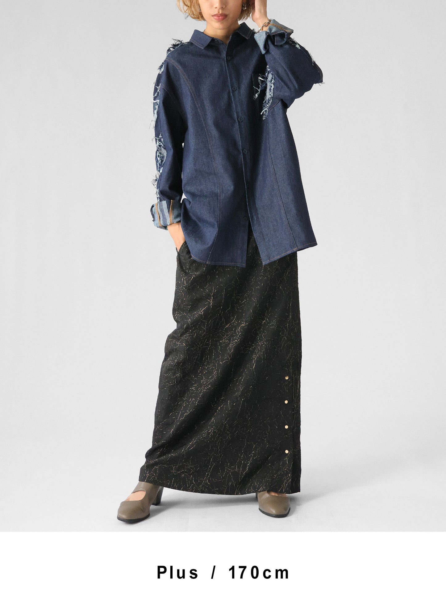 OWNth(オンス) デニム切替シャツトップス きれいめ ユニセックス インディゴ