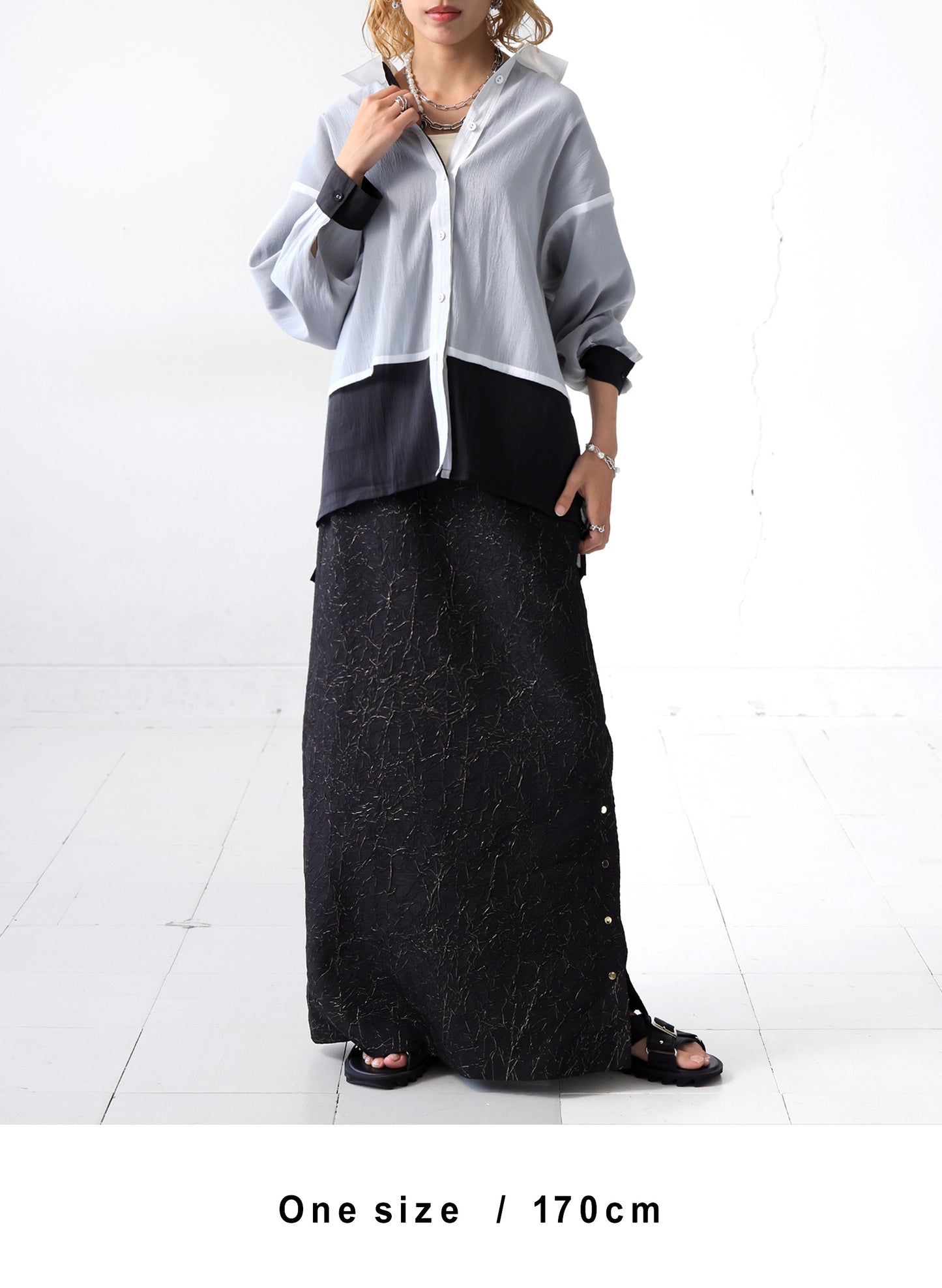 OWNth(オンス) バイカラーロゴ刺繍2wayシャツ きれいめ レディース ホワイト ブラック 白 黒