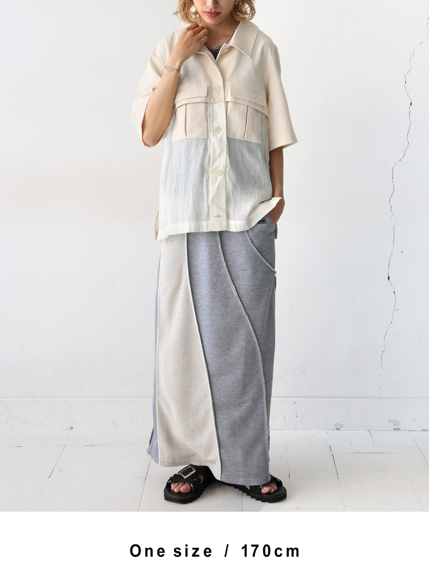 OWNth(オンス) 裏毛リンキング切り替えデザインスカート きれいめ レディース グレー