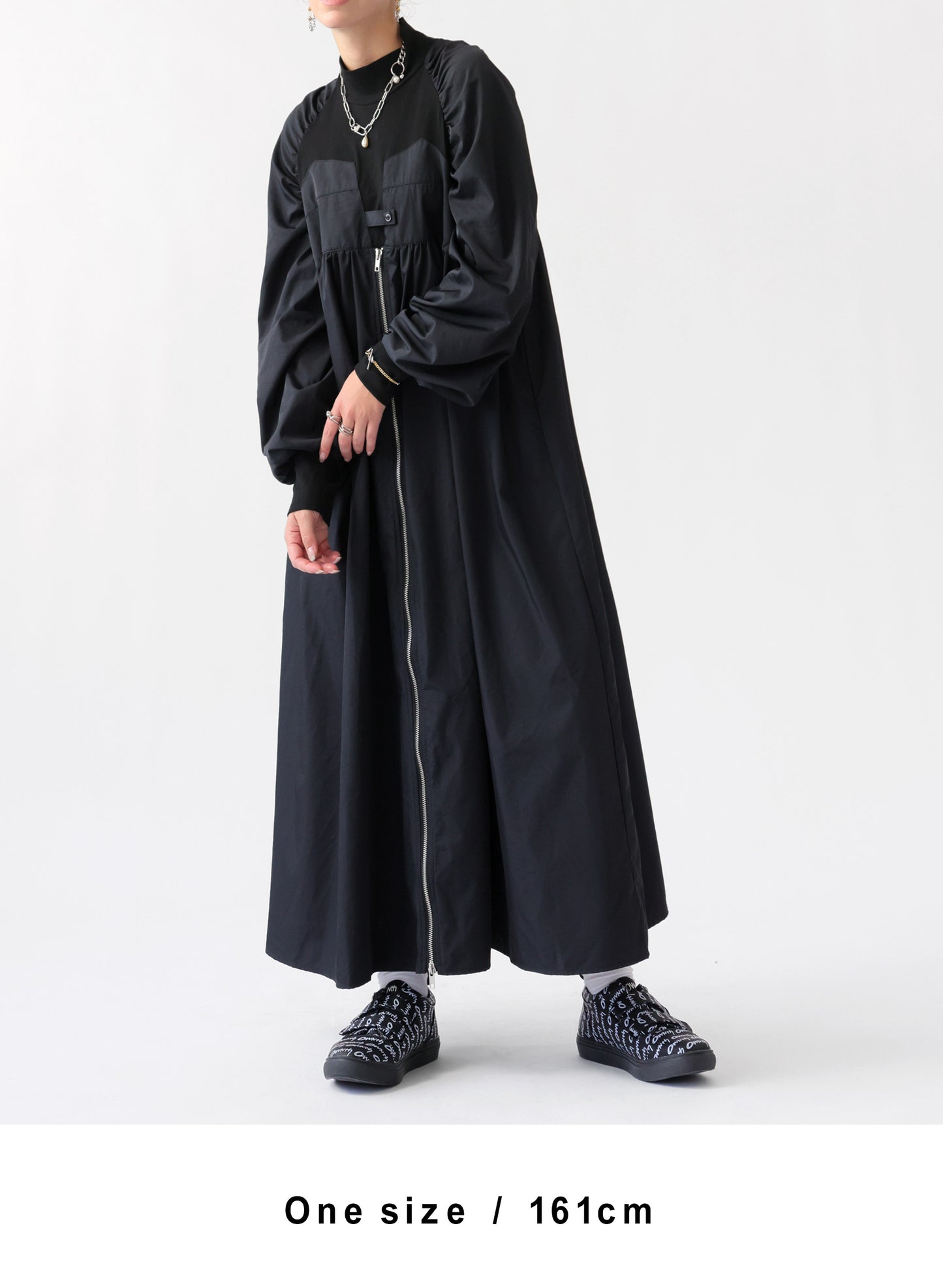 OWNth(オンス) ギャザースリーブジップ切替ワンピース きれいめ レディース ブラック 黒