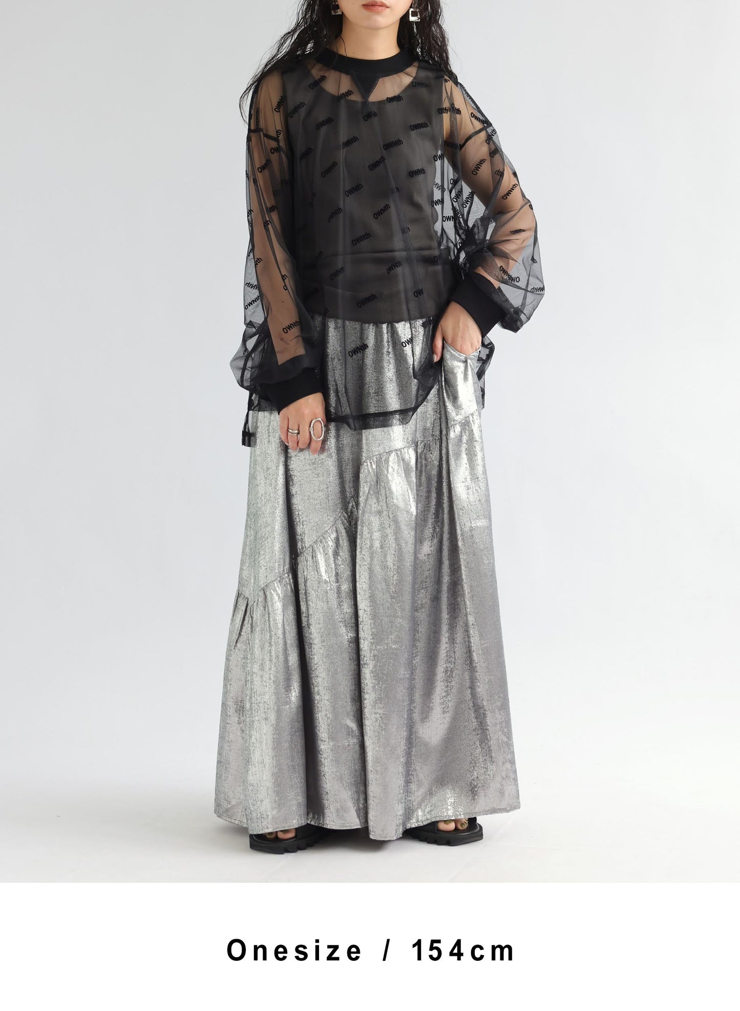 OWNth(オンス) 切り替えウェーブスカート きれいめ レディース シルバー