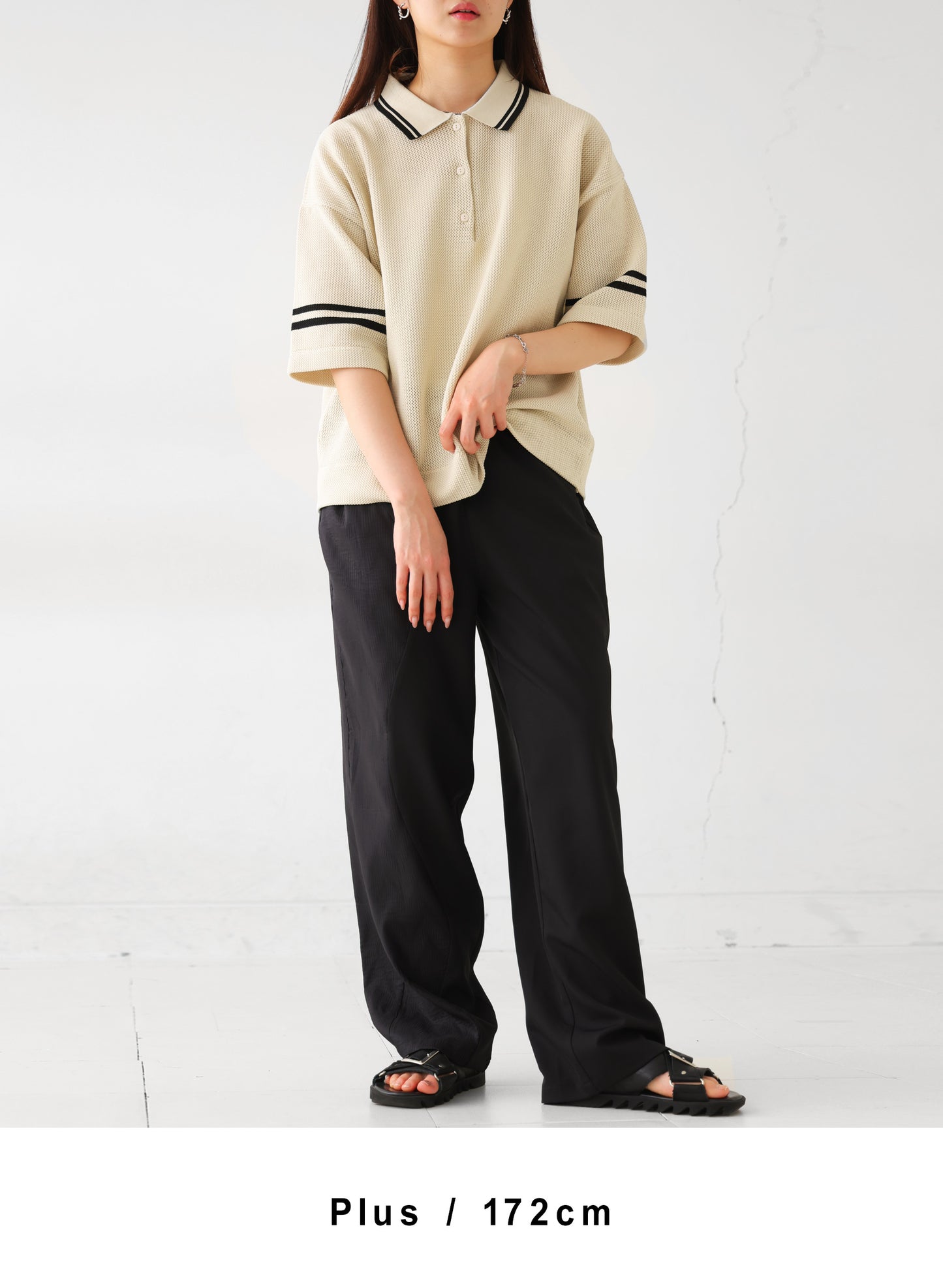 OWNth(オンス) ウェーブ切り替えパンツ きれいめ ユニセックス ブラック 黒